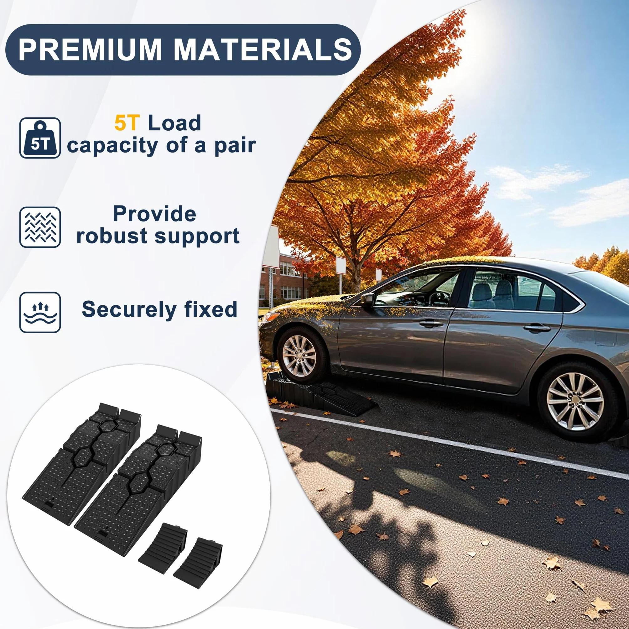 UISEBRT Rampa di carico per auto con cunei, 2 pezzi, robusta rampa per auto con cunei, portata fino a 5 T, per roulotte, camper, camper, ecc. extra alta, colore nero