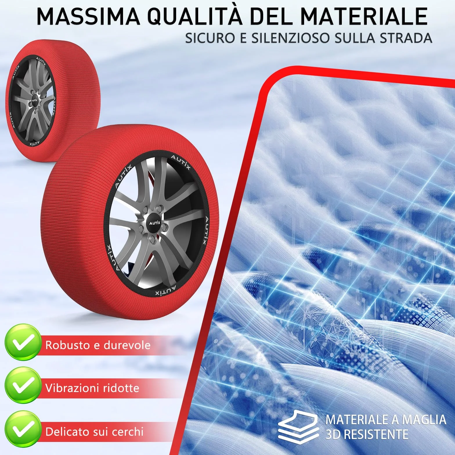 AUTIX Calze da Neve Omologate EN 16662-1 2020 2 Catene da Neve in Tessuto per Auto (L)