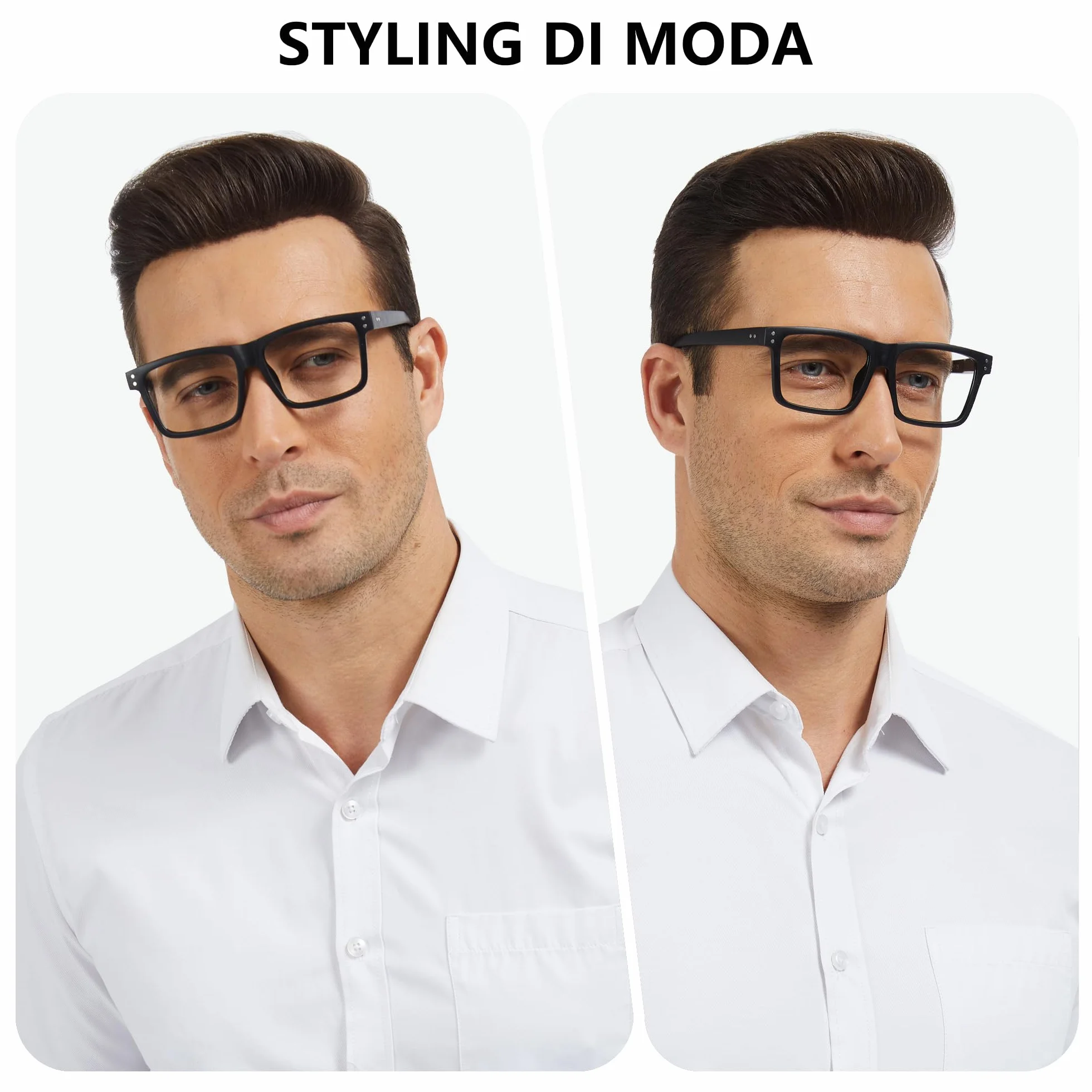 Occhiali da Lettura Uomo con Filtro Luce Blu, Montatura Oversize Quadrata Grande, 3 Paia