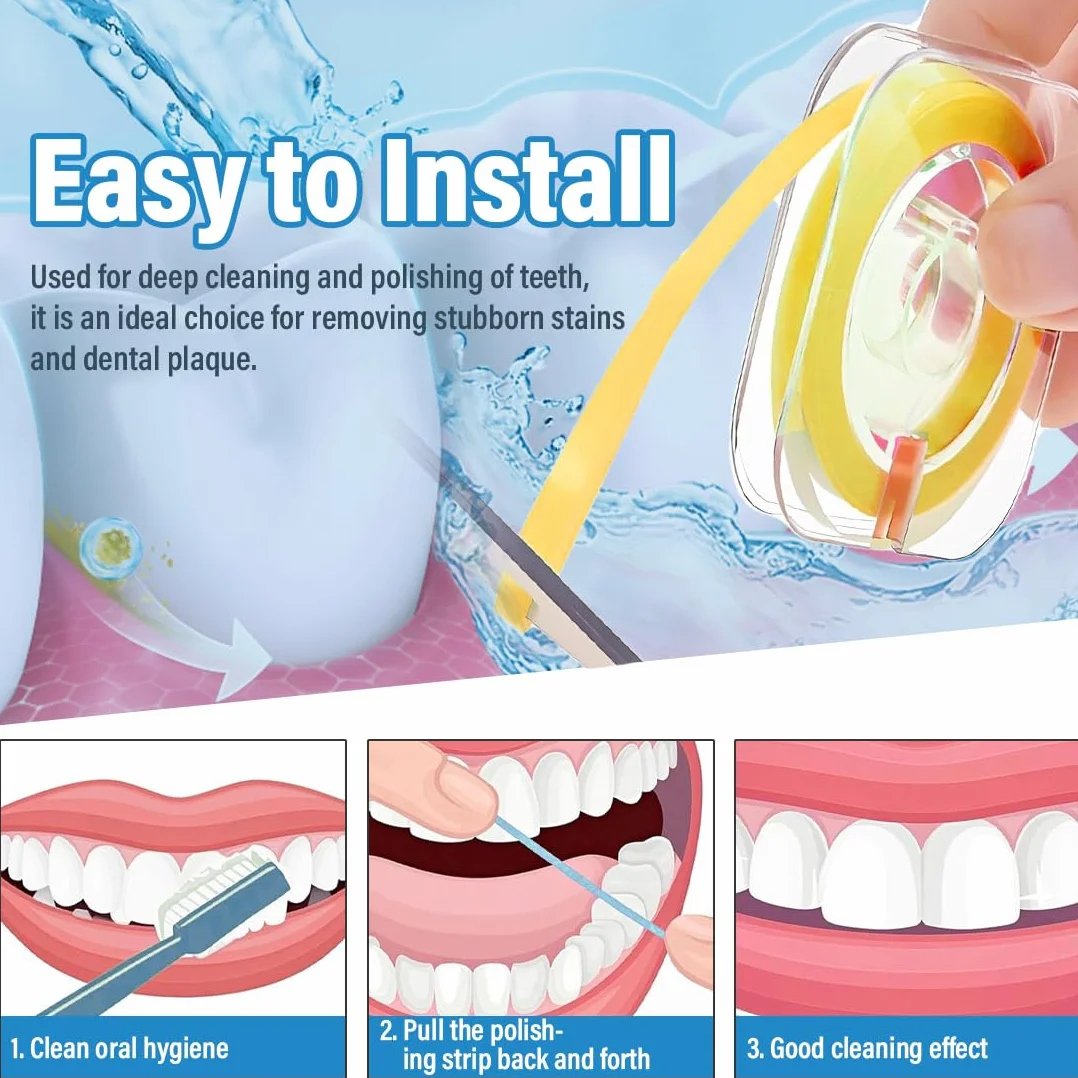 Strisce Abrasive Interdentali per Lucidatura Dentale, Levigatura, Pulizia e Sbiancamento, 3 Rotoli con Salviette