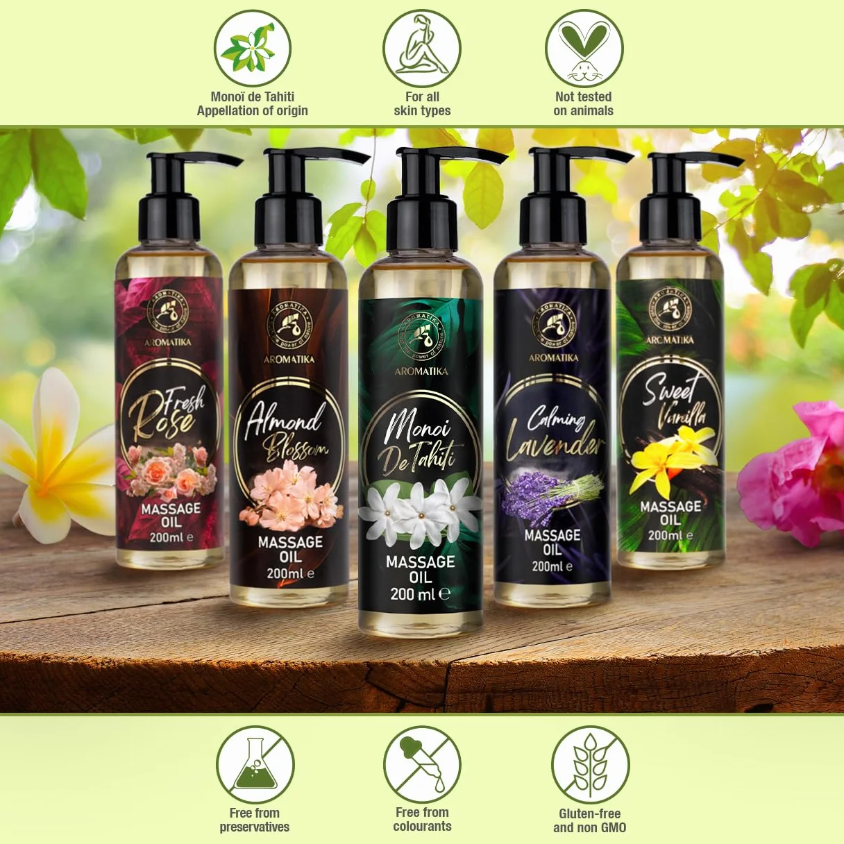 Olio da Massaggio Monoi de Tahiti 200 ml - Olio di Cocco - Estratto di Fiore di Gardenia - Cura del Corpo