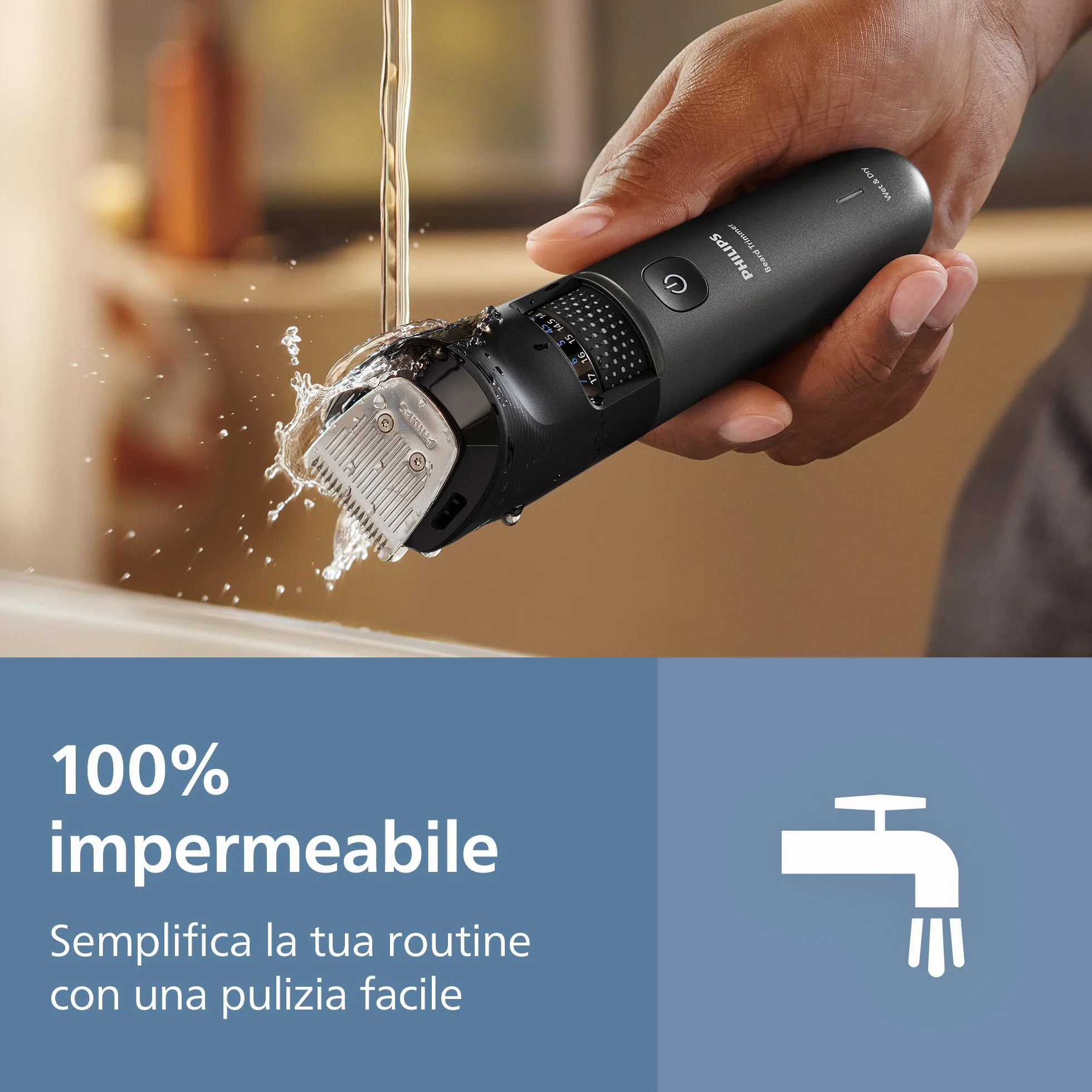 Philips Serie 7000 Regolabarba BT7660/15 Lame Metallo Autoaffilanti 40 Impostazioni Lunghezza BeardSense Impermeabile