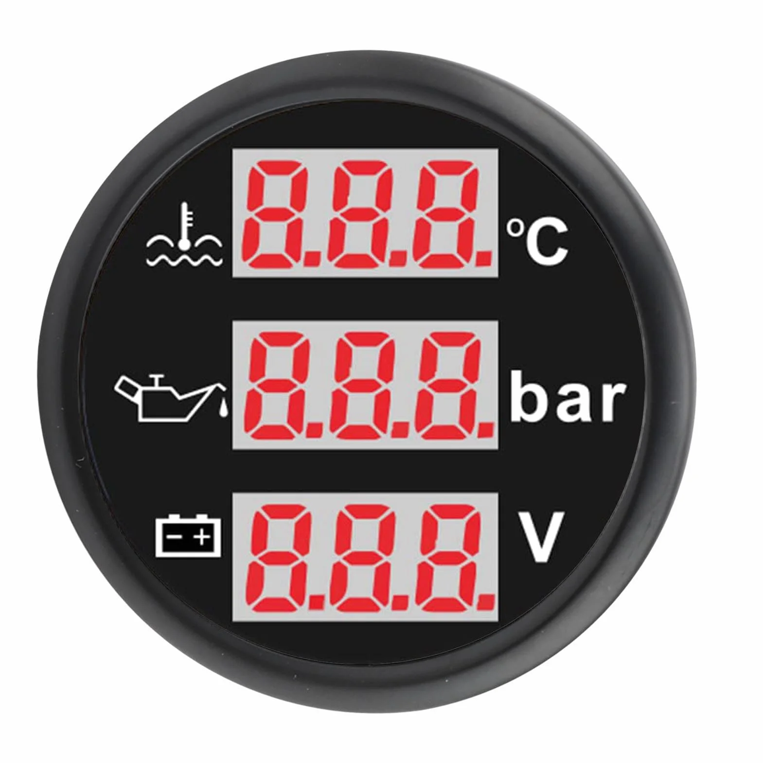 52 Mm 3 in 1 Set di Calibri Marini Auto, Manometro Temperatura Dell'acqua Liquido Raffreddamento Motore ° F + Misurazione Dell'olio Psi + Voltmetro, Kit (Quadrante nero Coperchio nero)