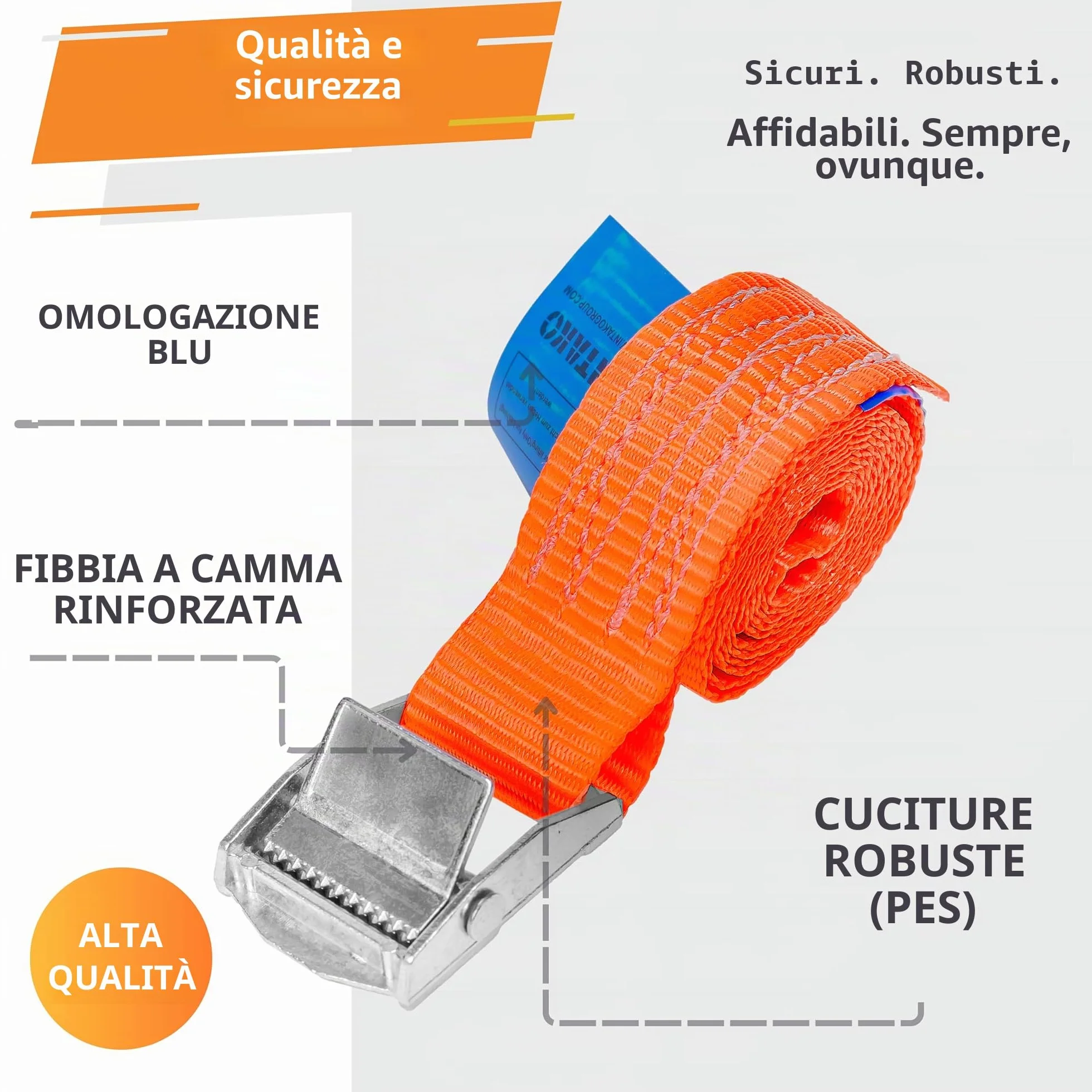 INTAKO Zestaw 4 Cinghie di Fissaggio 25 mm 250 kg Fibbia a Leva Cinghie di Tensione