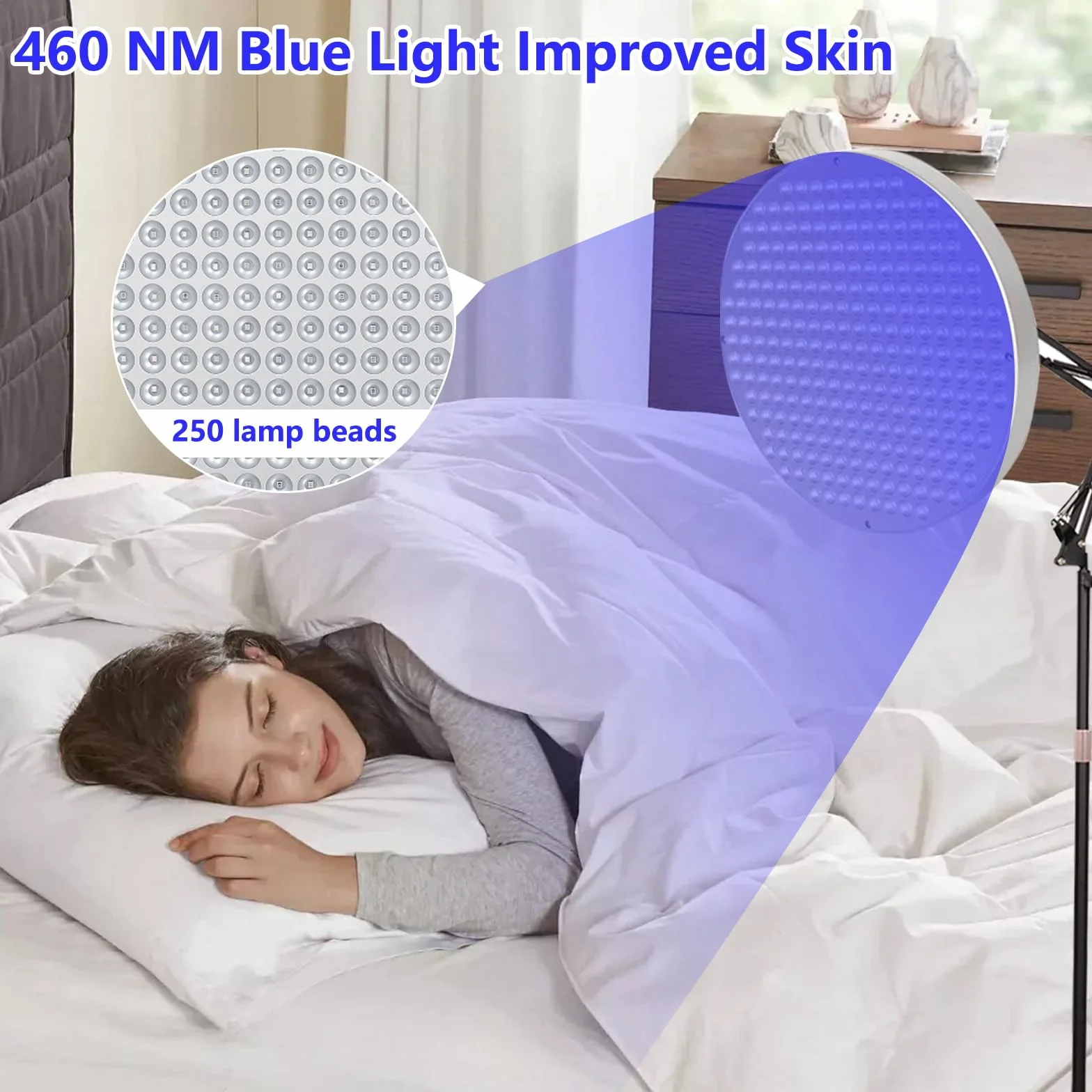 Solarium per la Casa 50W 250 LED 460 NM Lampada Abbronzante con Supporto Regolabile e Occhiali