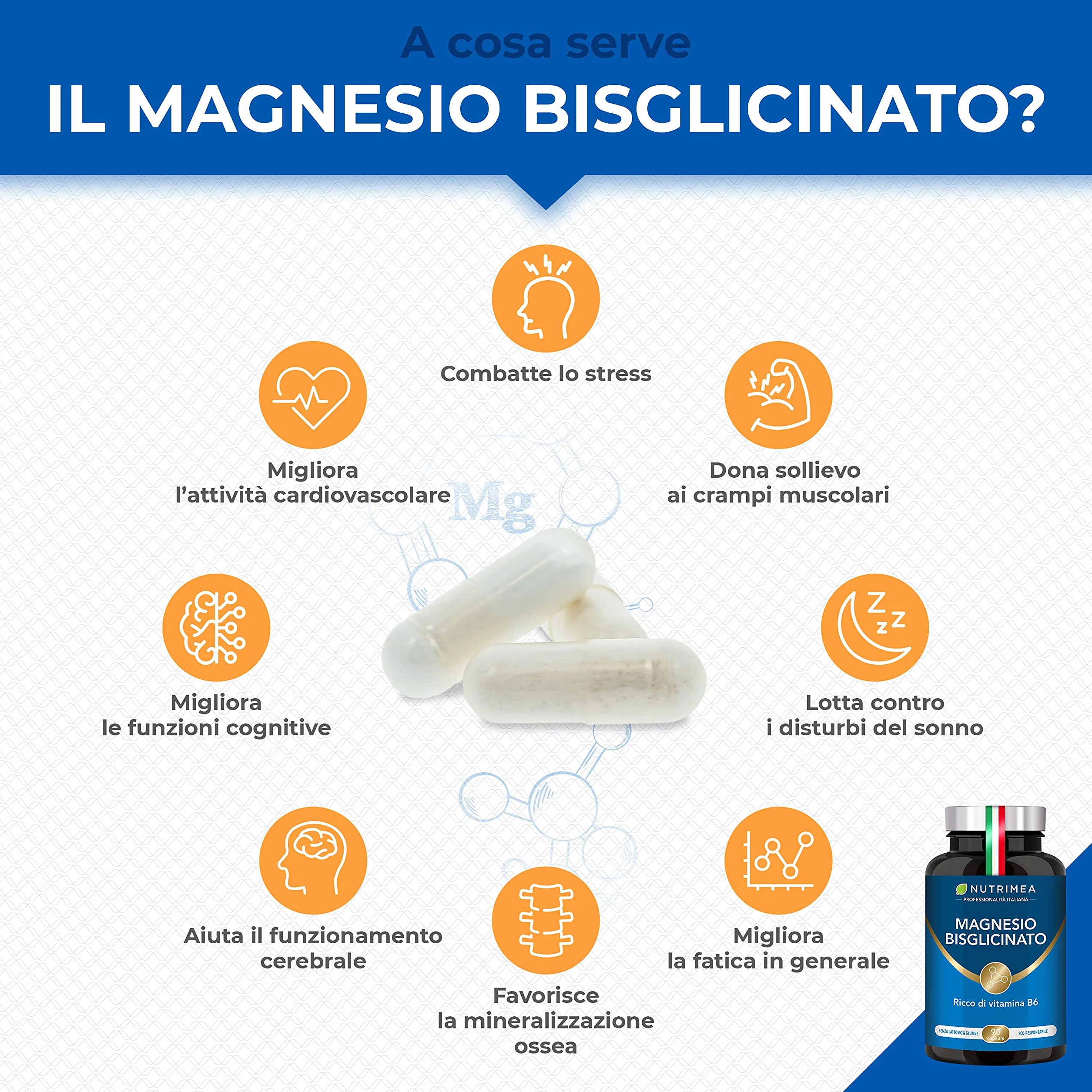 Magnesio Bisglicinato Chelato con Vitamina B6 90 Capsule Vegetali Nutrimea