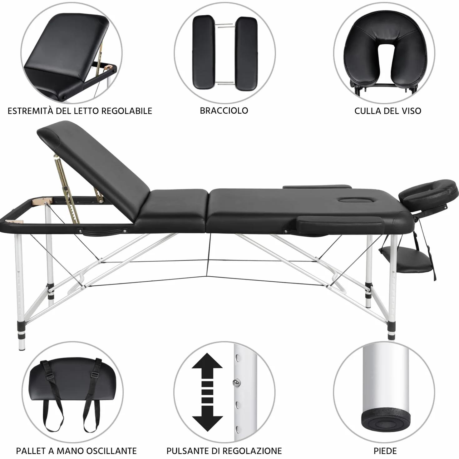 Yaheetech Lettino da Massaggio Pieghevole Portatile Alluminio 213 x 70 cm 250 kg Altezza Regolabile
