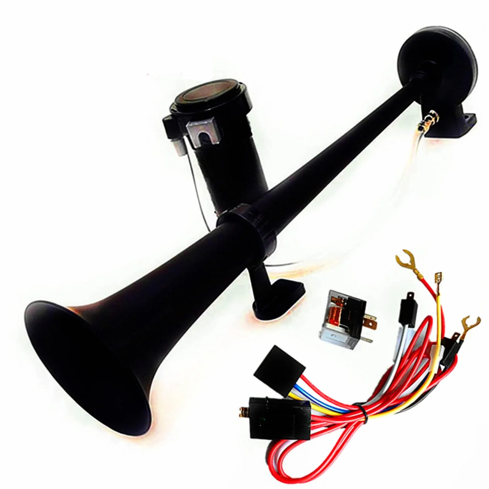 Clacson per auto 24V Car Horn 150DB Tromba ad aria Tromba elettrica 45cm Clacson Cromo Zinco Nero Tromba per camion con compressore pompa dell'aria Air Horn per 24V camion van moto barca ecc