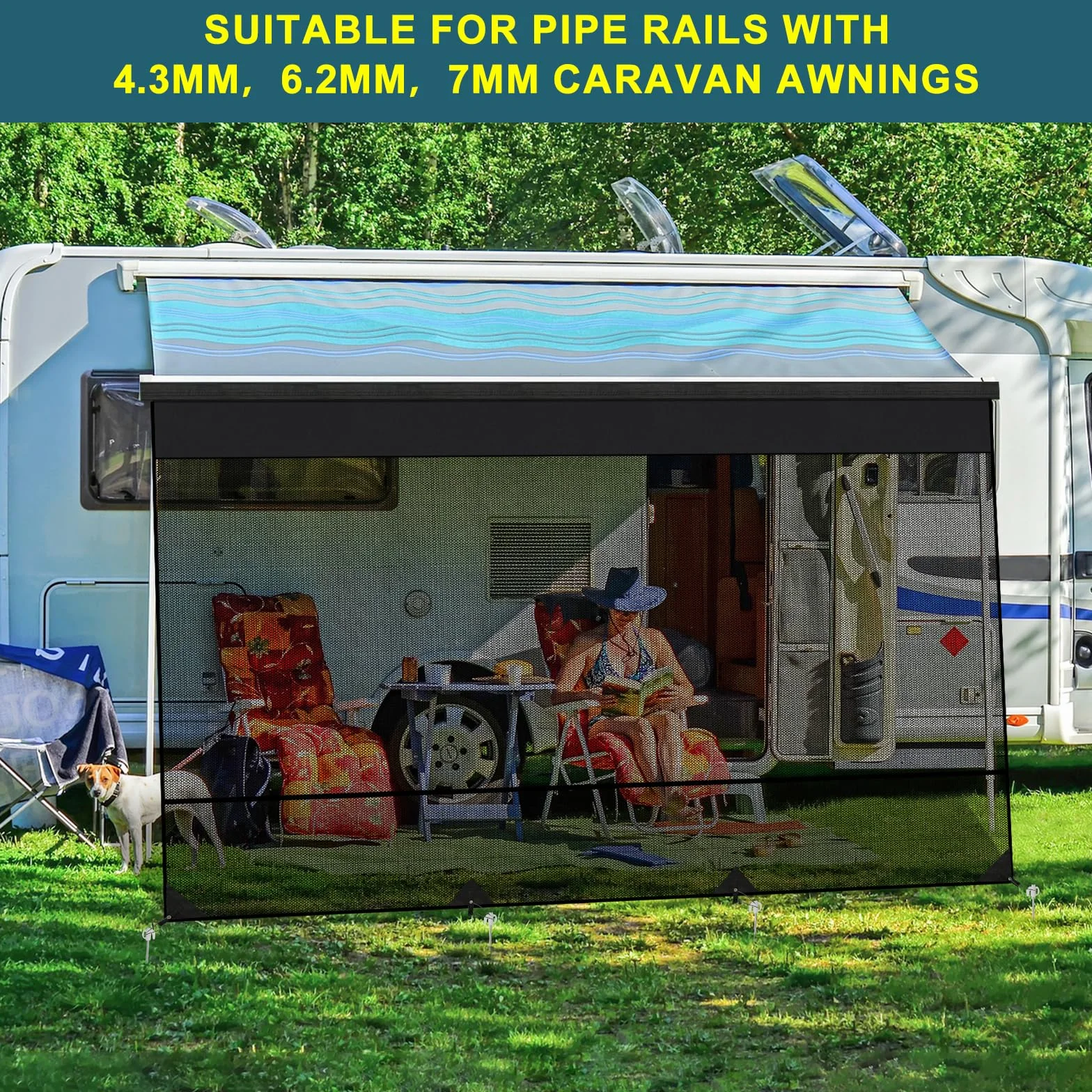 Tendalino Universale Protezione Solare per Camper 3,4 x 2,1 m Schermo Privacy Parete Laterale