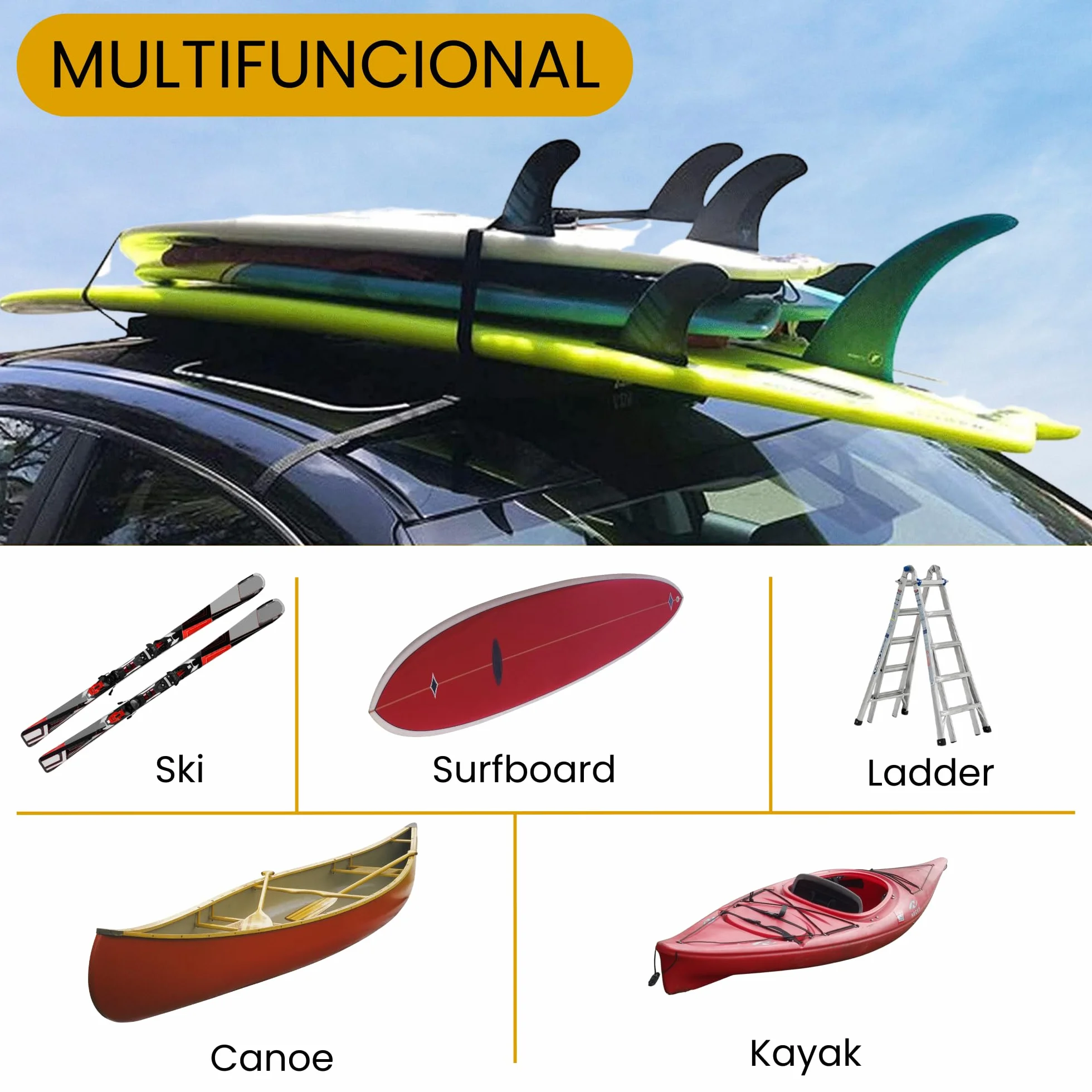 𝗕𝗮𝗿𝗿𝗲 𝗣𝗼𝗿𝘁𝗮𝘁𝘂𝘁𝘁𝗼, Portapacchi Universale per Auto da Viaggio, Morbidi Cuscinetti per Bagagli Pieghevoli, Barra Portatile per il Trasporto.