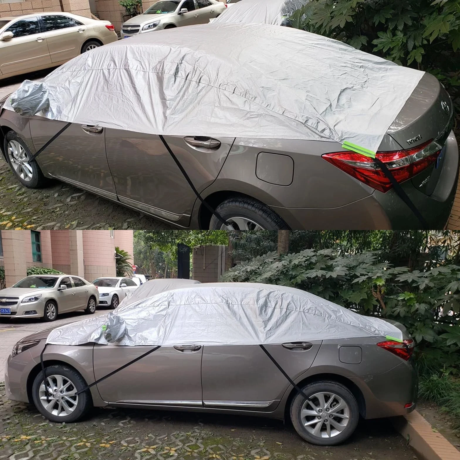 Telo Copriauto Mezza Impermeabile Invernale Esterno, Mezza Copertura Auto Universale, Copertura Parabrezza Auto Resistente ad Acqua Neve Sole Freddo, Adatto alla Maggior Parte dei Veicoli
