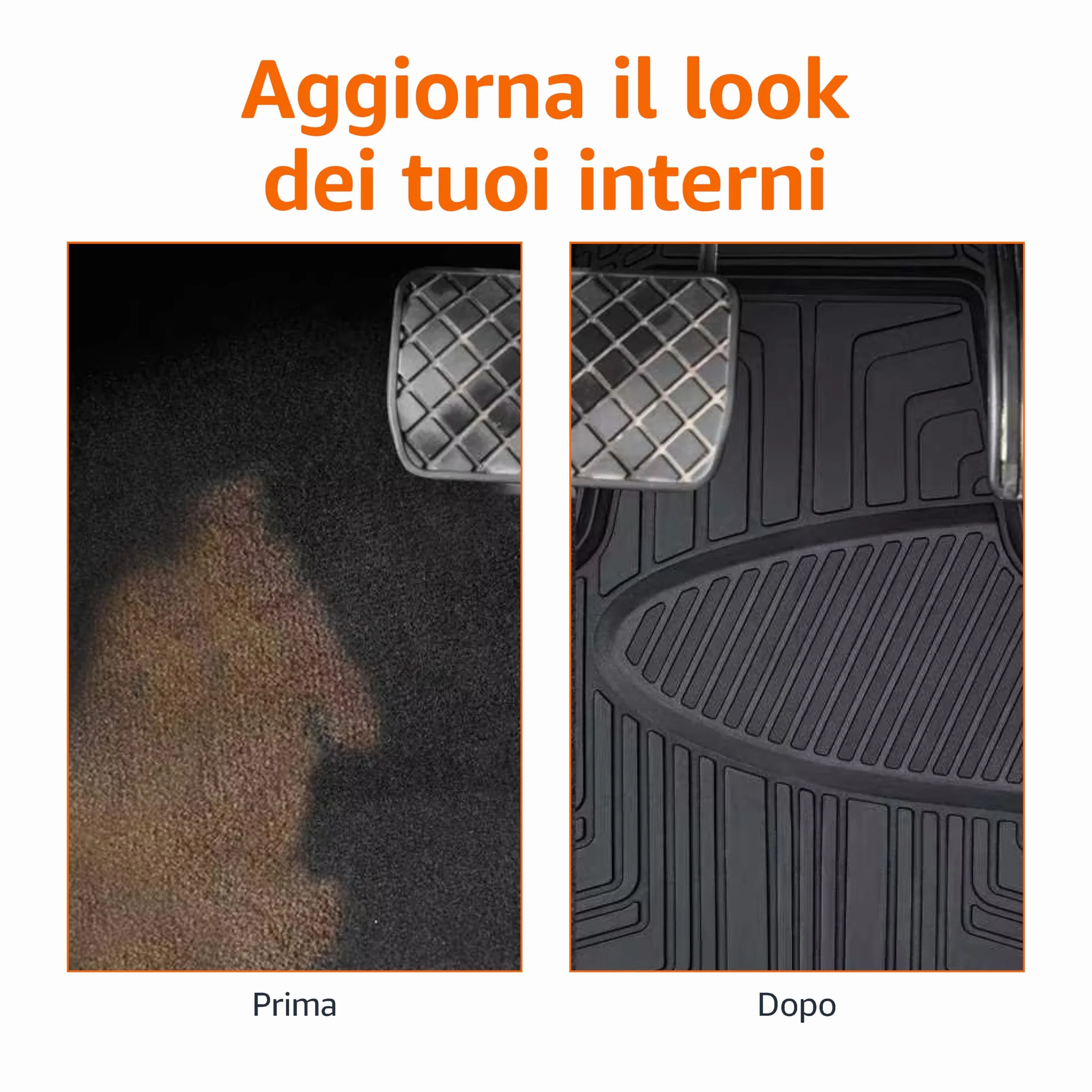 Amazon Basics 4 unità tappetini in gomma per auto, SUV, camion, per tutte le stagioni, nero