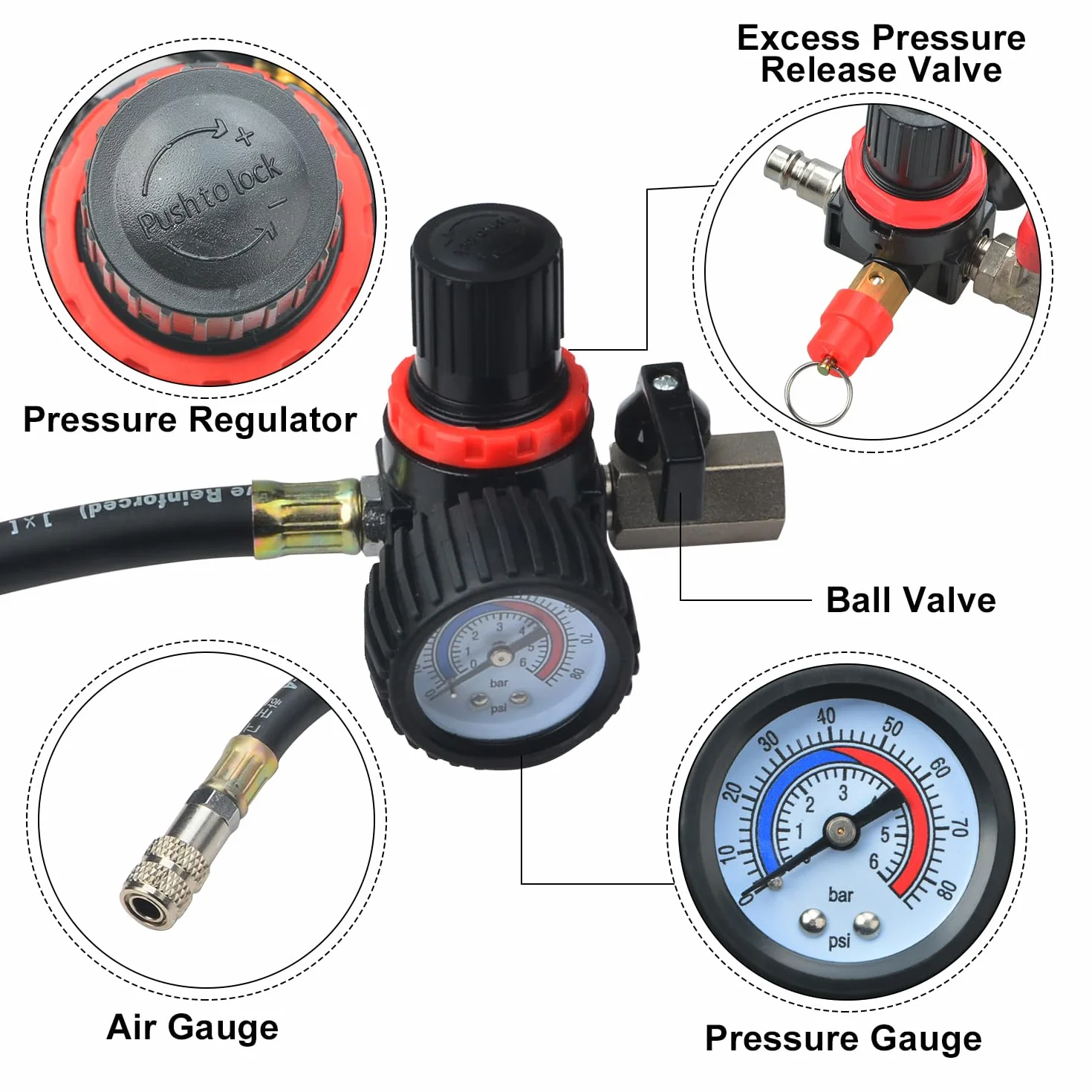 Turbocompressore Boost Tester strumenti, facile da usare 4 paia di adattatori Turbo System Leakage Tester strumenti per Cool System per tubi da 1,38-1,37 cm