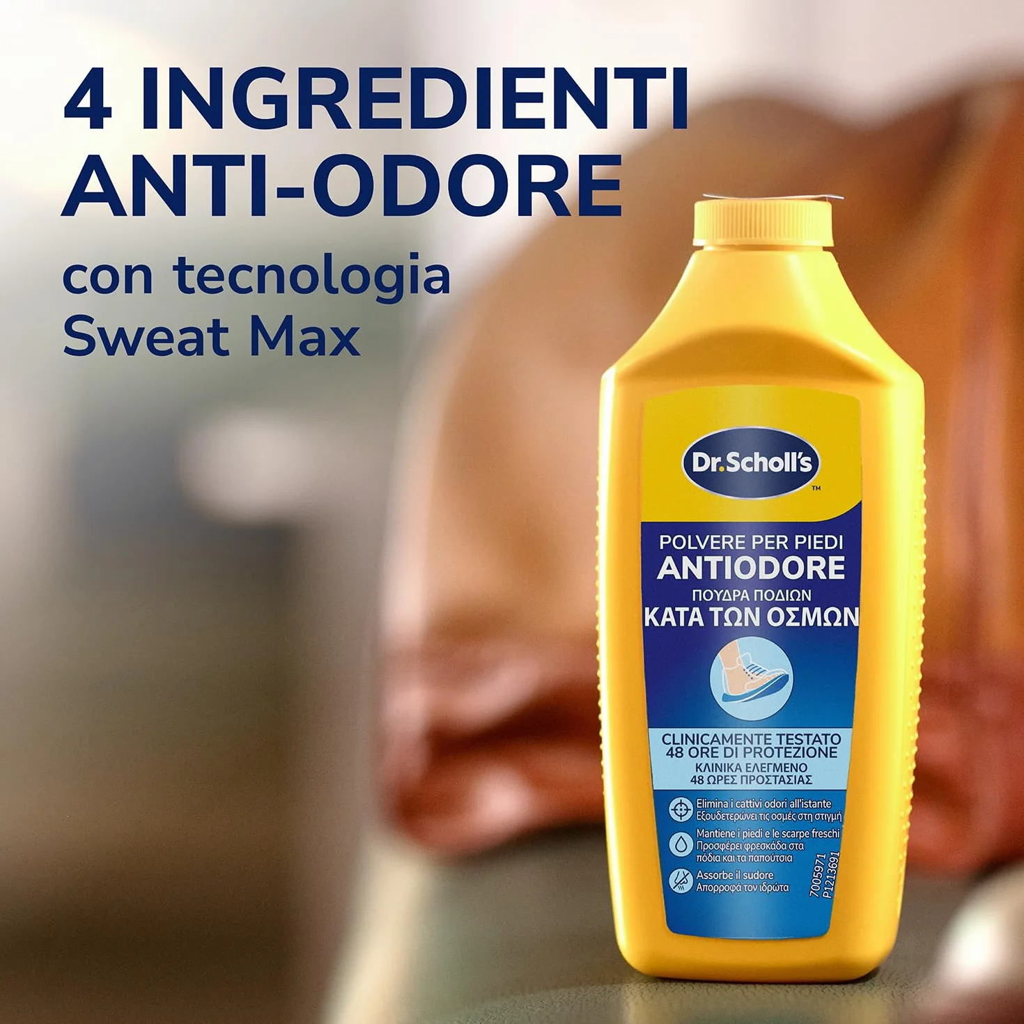 Dr. Scholl's Polvere Antiodore Piedi Tecnologia Sweat Max, Mantiene Piedi e Scarpe Freschi Asciutti, Riduce Umidità, Elimina Odori
