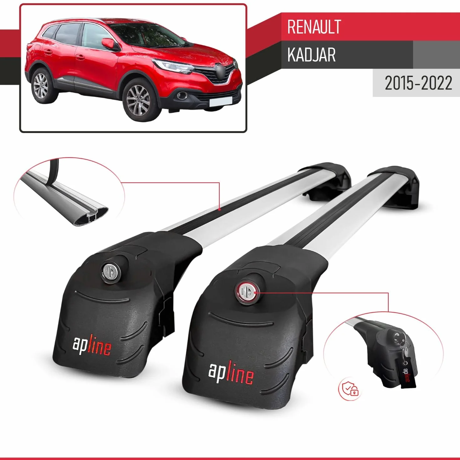 Compatibile con Renault Kadjar 2015-2022 Modello ACE-2 Barre Tetto Portapacchi Auto Barre Portatutto Grigio Alluminio 2 Barre