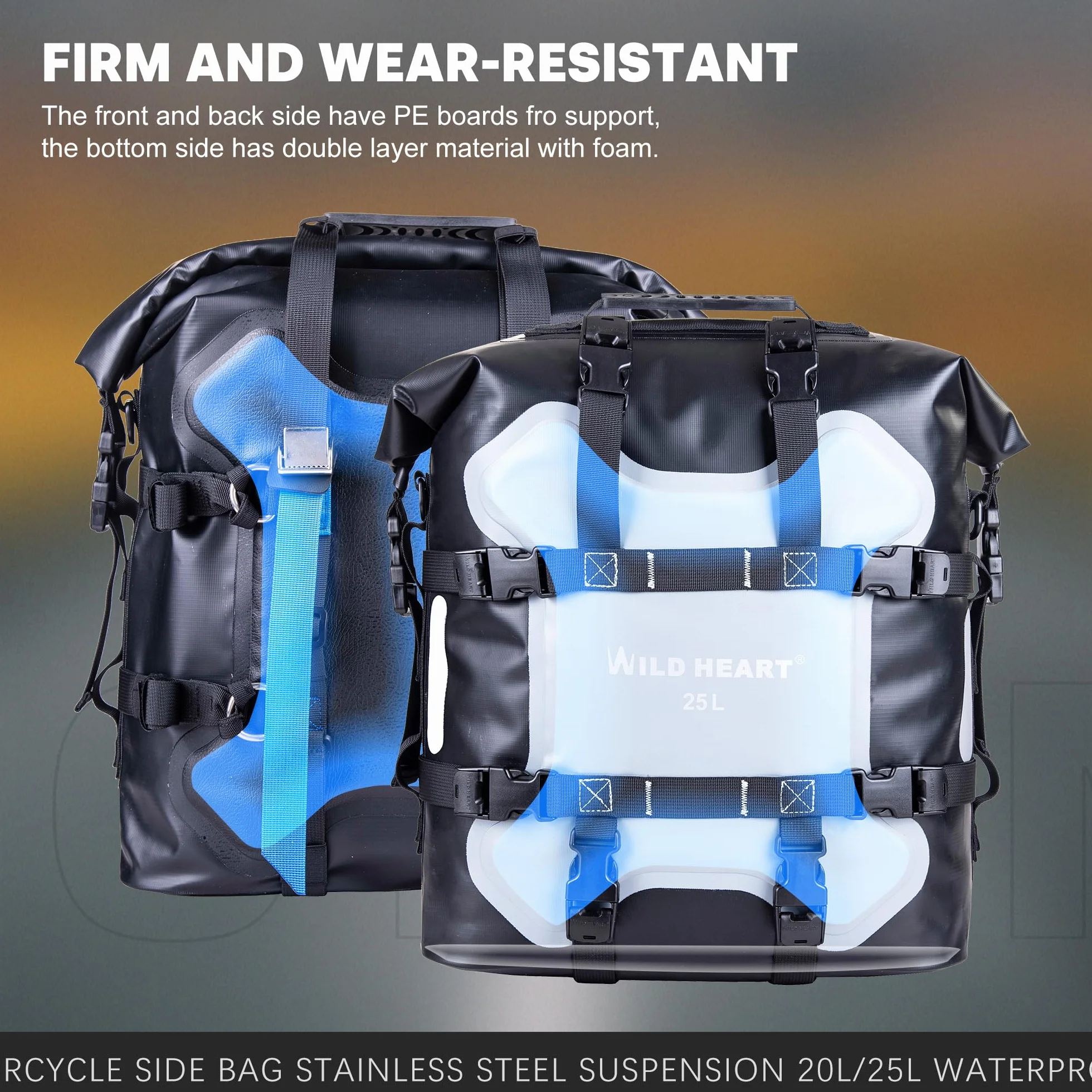 WILD HEART Moto borsa laterale in acciaio inox impermeabile 25L Borse da sella