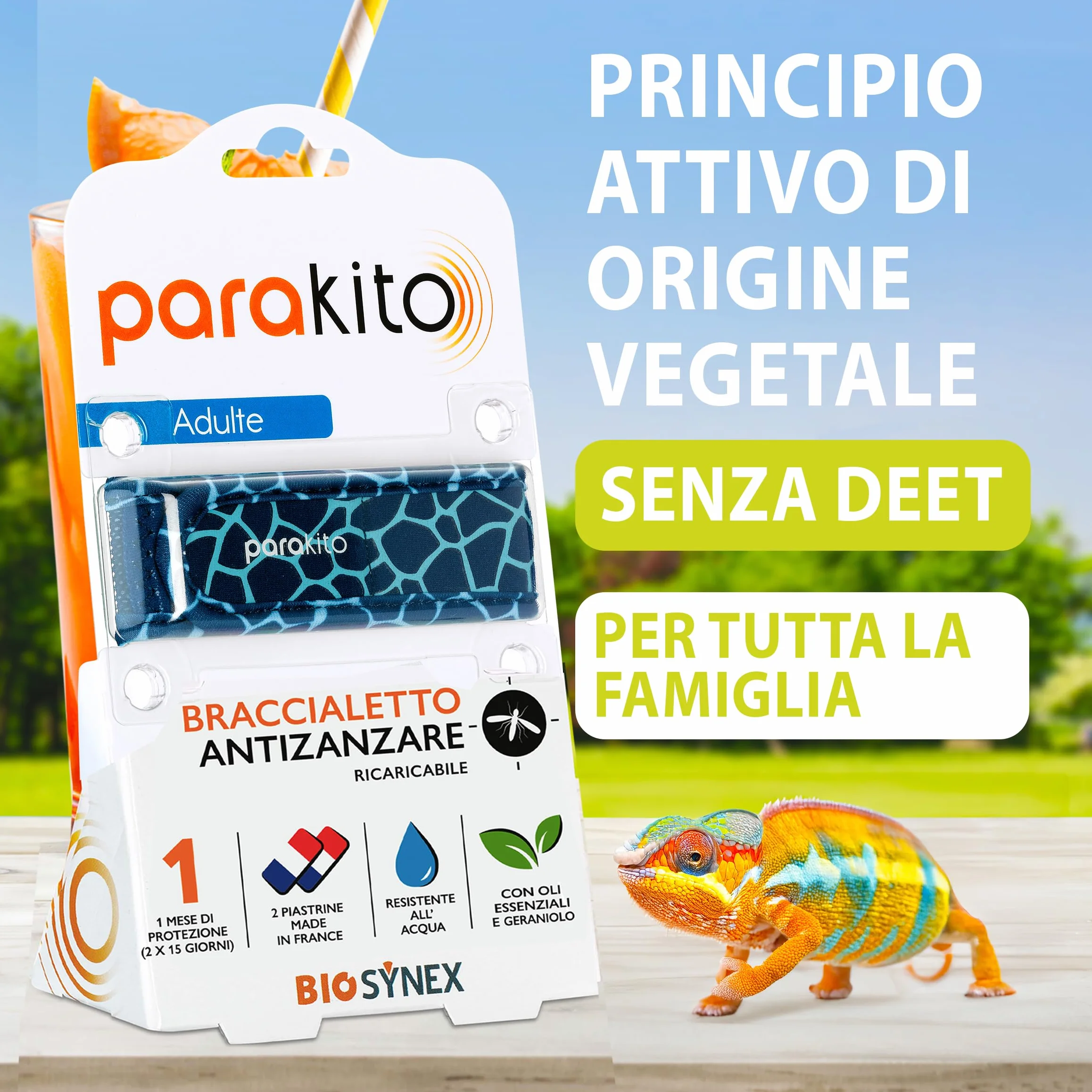 PARAKITO Braccialetto Antizanzare 2 Ricariche 1 Mese Protezione Senza DEET Modello Giraffa Taglia Adulta