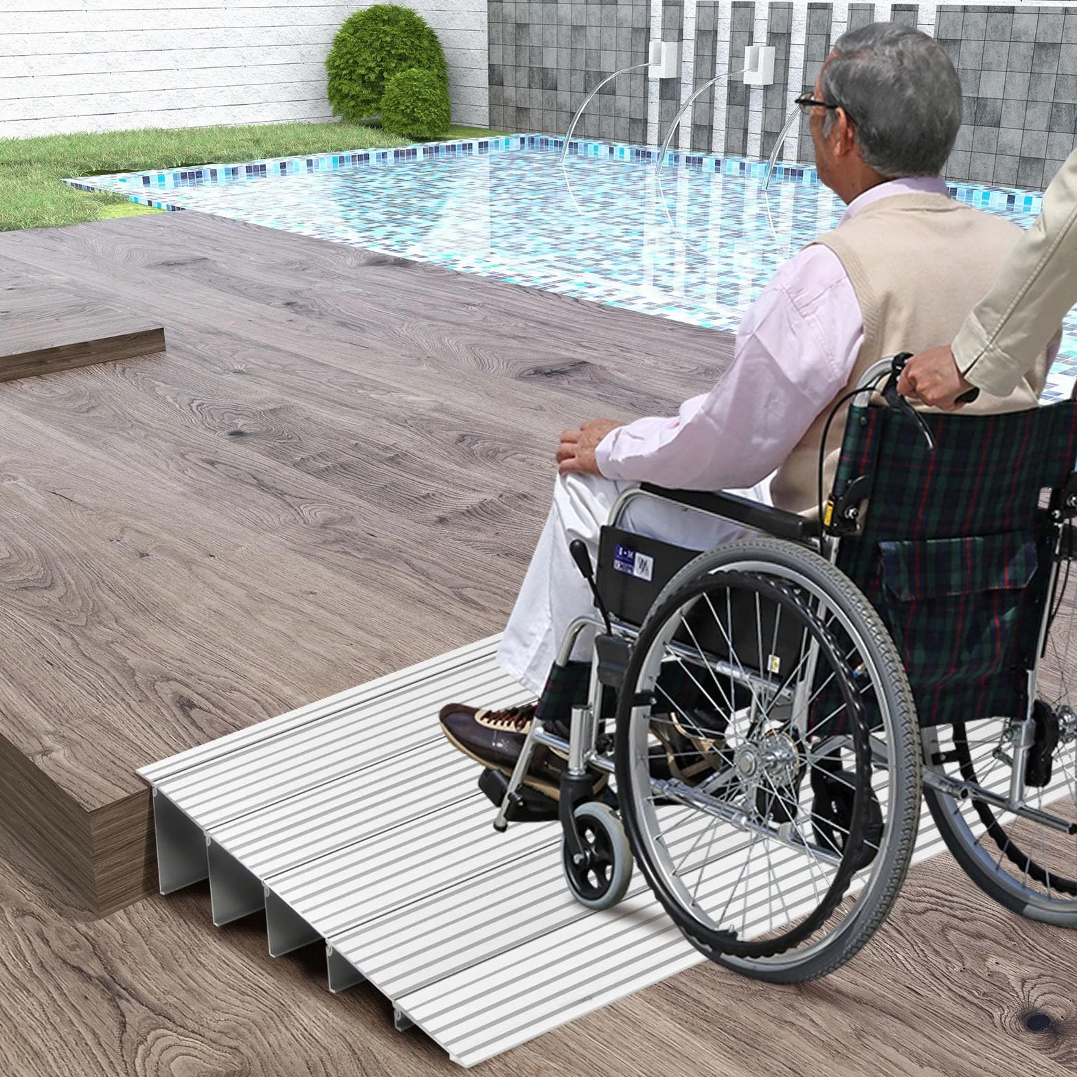 COSTWAY Rampa per Soglia Porta, Rampa d'Accesso in Alluminio con Altezza Regolabile, Superficie Antiscivolo, Portata 317 KG (13 cm)