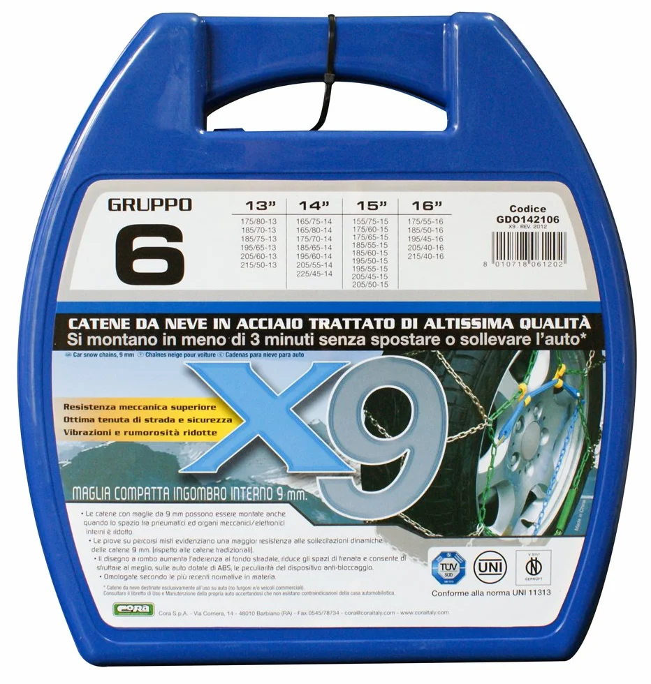 CORA GDO142106 Catene da Neve per Auto X9, 9 mm, Gruppo 6