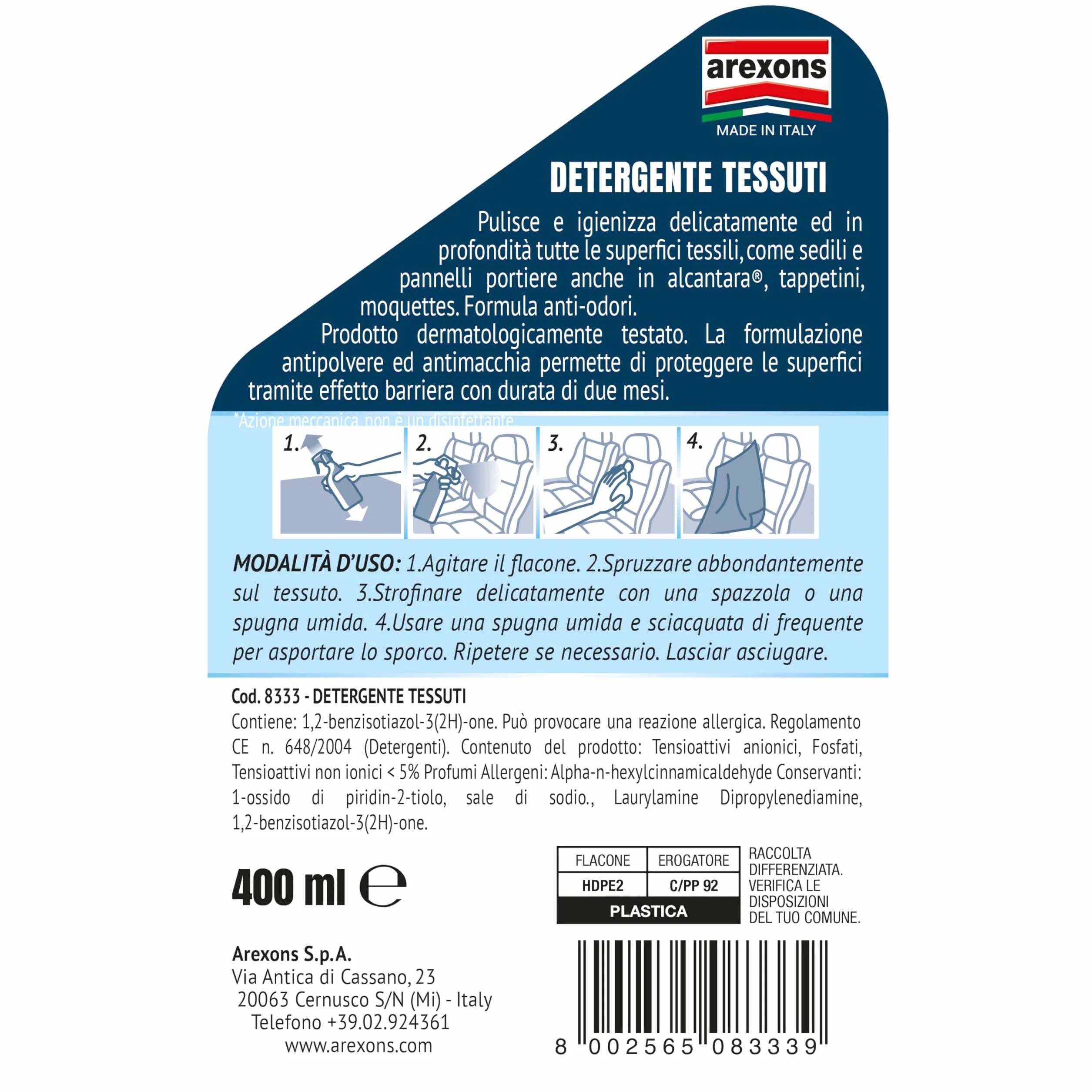 AREXONS Detergente Tessuti Auto Pulizia Profonda 400 ml