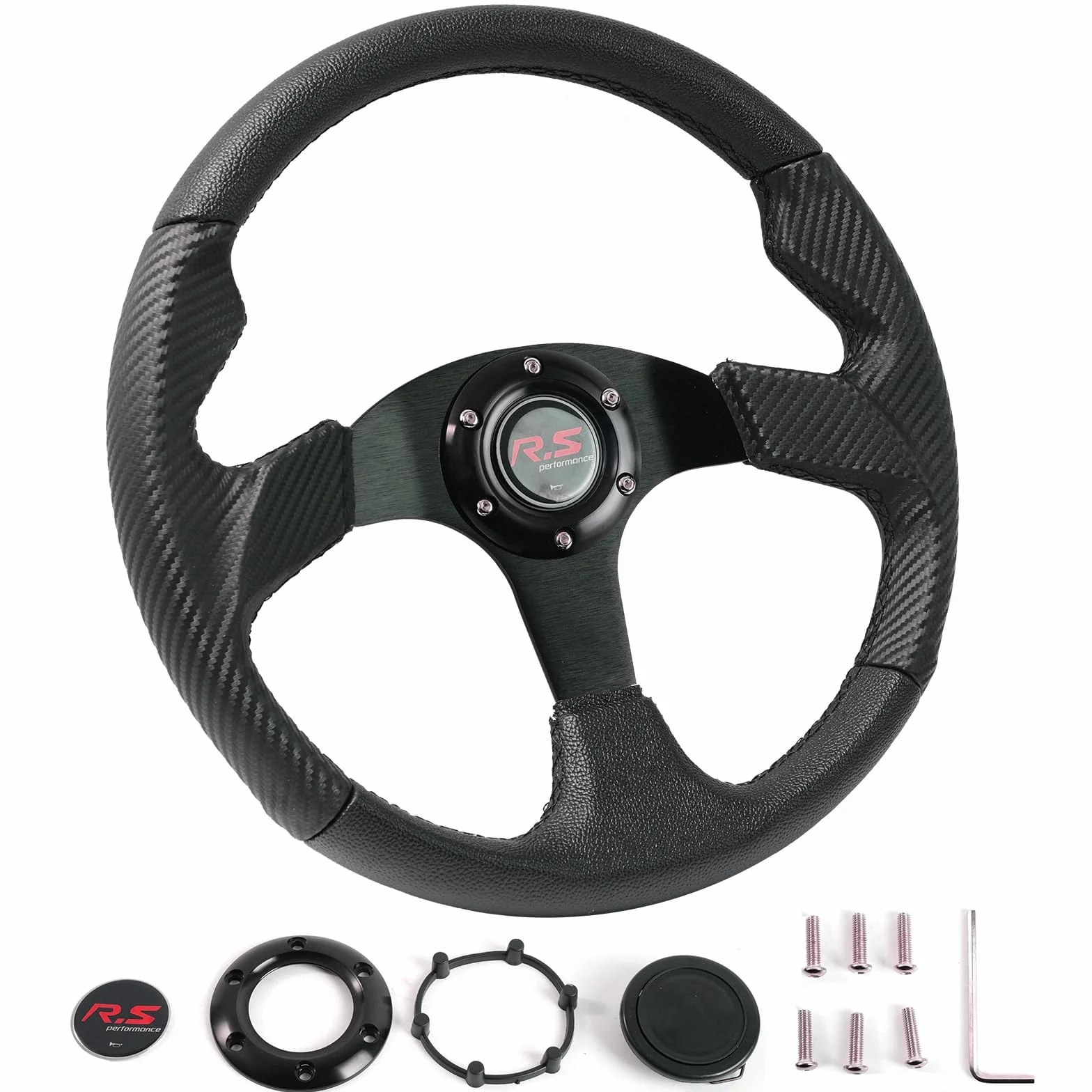 AUTOXBERT Volante 350mm 14" Pelle PVC Drift Rally Sport 6 Bulloni Clacson Universale per Corse