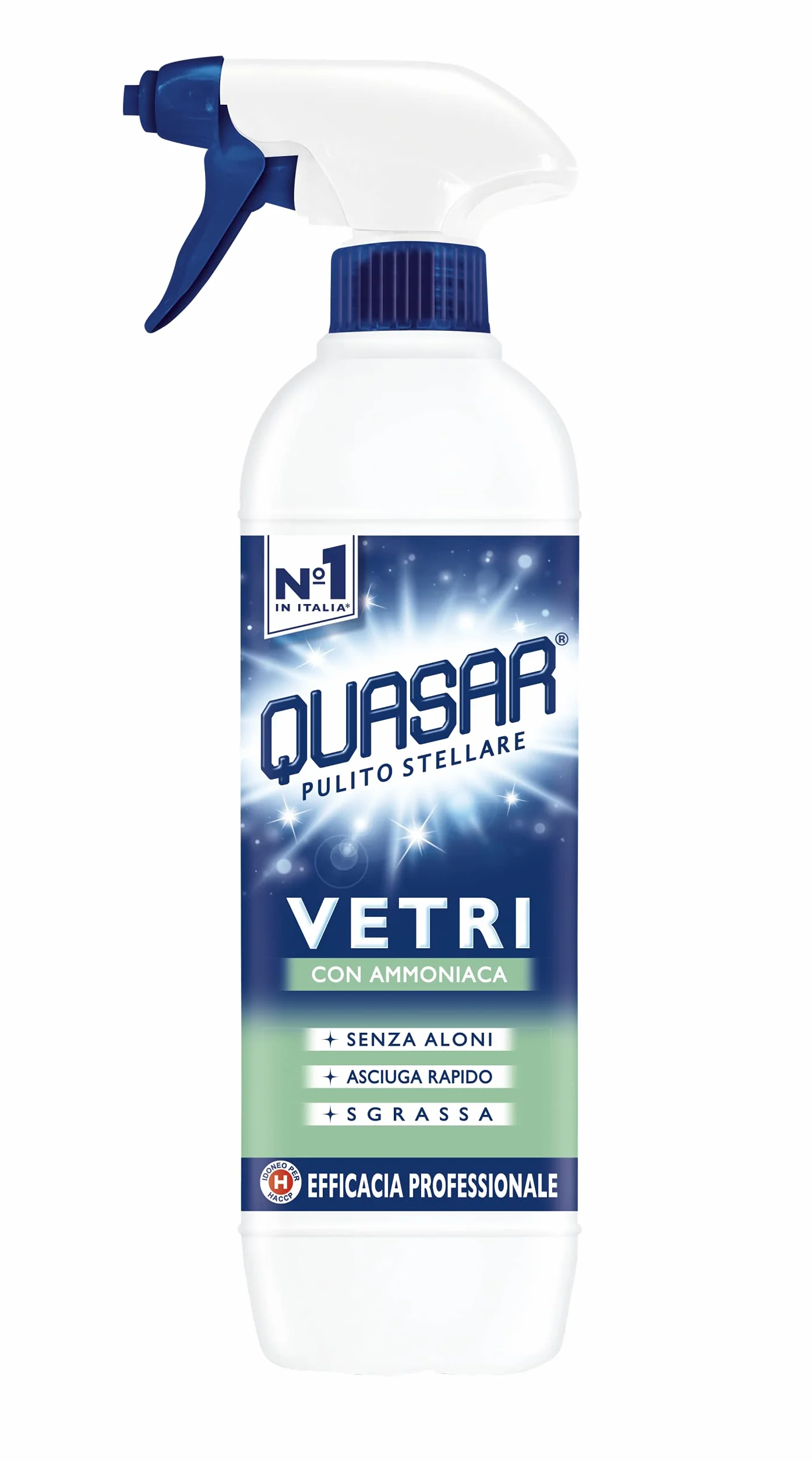 Quasar Vetri con Ammoniaca 6 Flaconi 750 ml Senza Aloni Asciuga Rapido Sgrassa