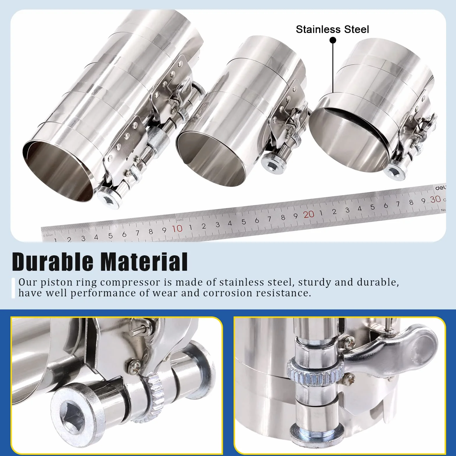 Glarks Set di 7 attrezzi per compressore ad anello pistone da 7,6 cm, 10,2 cm, 15,2 cm, set di utensili per compressore ad anello del motore dell'auto e pinze ad anello del pistone con viti di