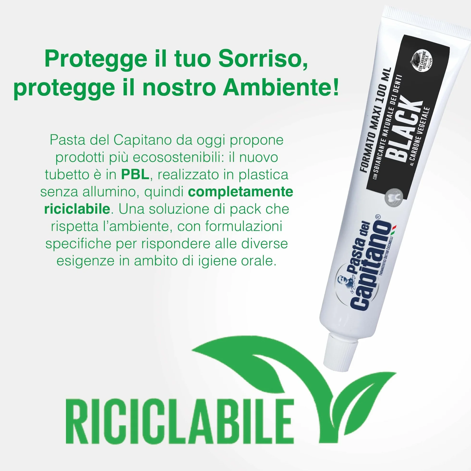 Pasta del Capitano Dentifricio Carbone Vegetale Attivo Bio Sbiancante Denti 100 ml Made in Italy