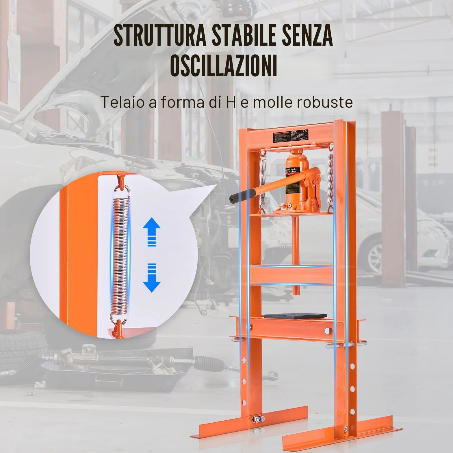 VEVOR Pressa Idraulica a Pavimento 6 Tonnellate Officina Manuale Corpo Acciaio Carbonio Altezza Regolabile 55-250 mm