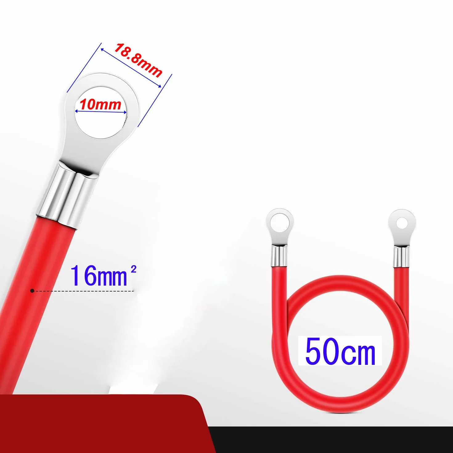 Gebildet 16mm² 50cm Cavi Inverter Batteria(Max 100A),Rosso e Nero Terminali ad Anello Rame Stagnato per Energia Solare,Auto,RV&Marine