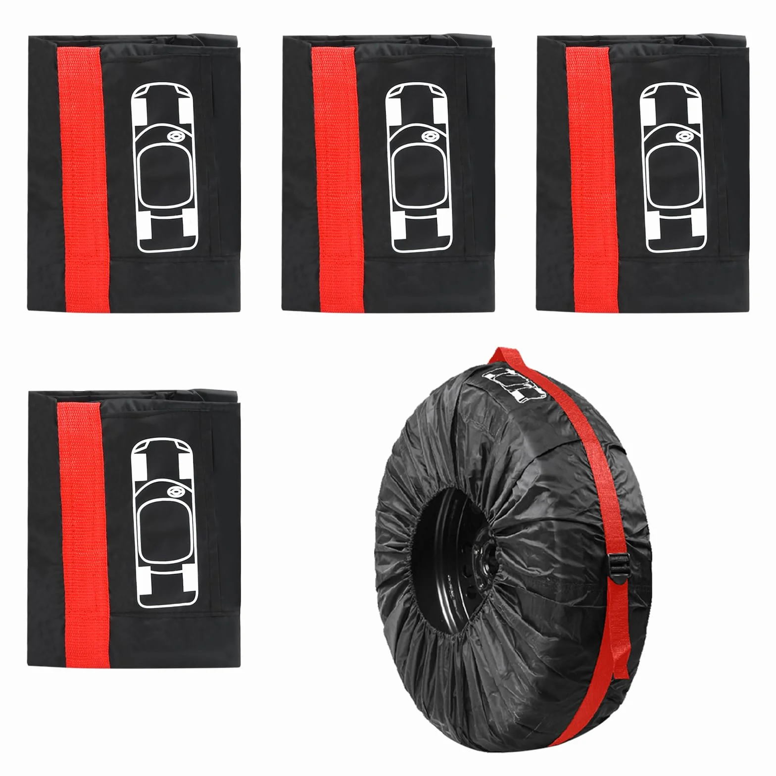 Set di 4 Borse per Pneumatici 19-23 Pollici Copriruota Custodia Impermeabile Rosso + Nero