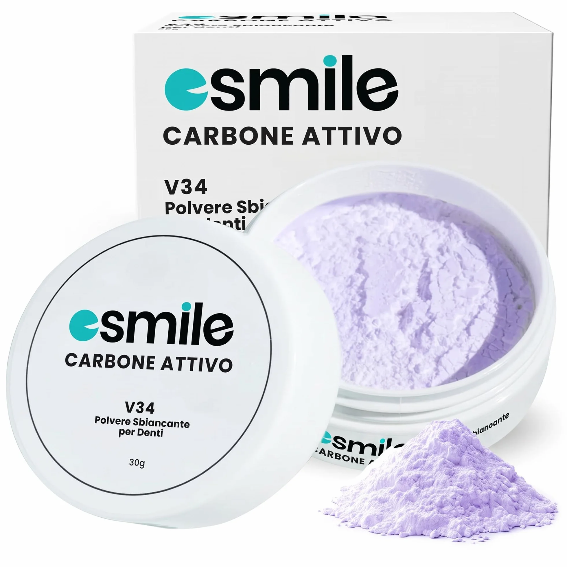 ESMILE Polvere Sbiancante Denti Immediato Carbone Attivo Naturale Menta Sbiancamento Professionale Pasta Denti Bianchi 30 gr
