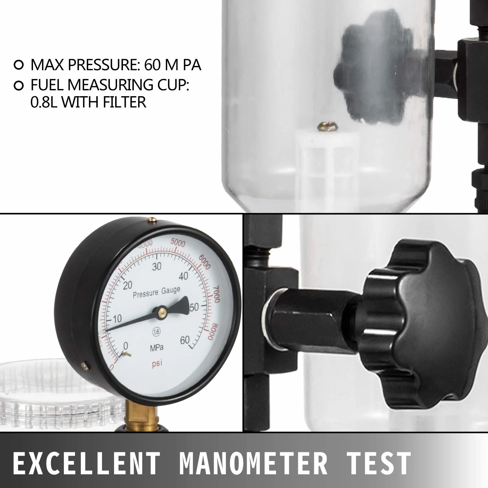 Mophorn 400Bar 6000PSI Tester per Iniettori di Carburante Diesel, Tester per ugelli iniettori Diesel con manometro a Doppia