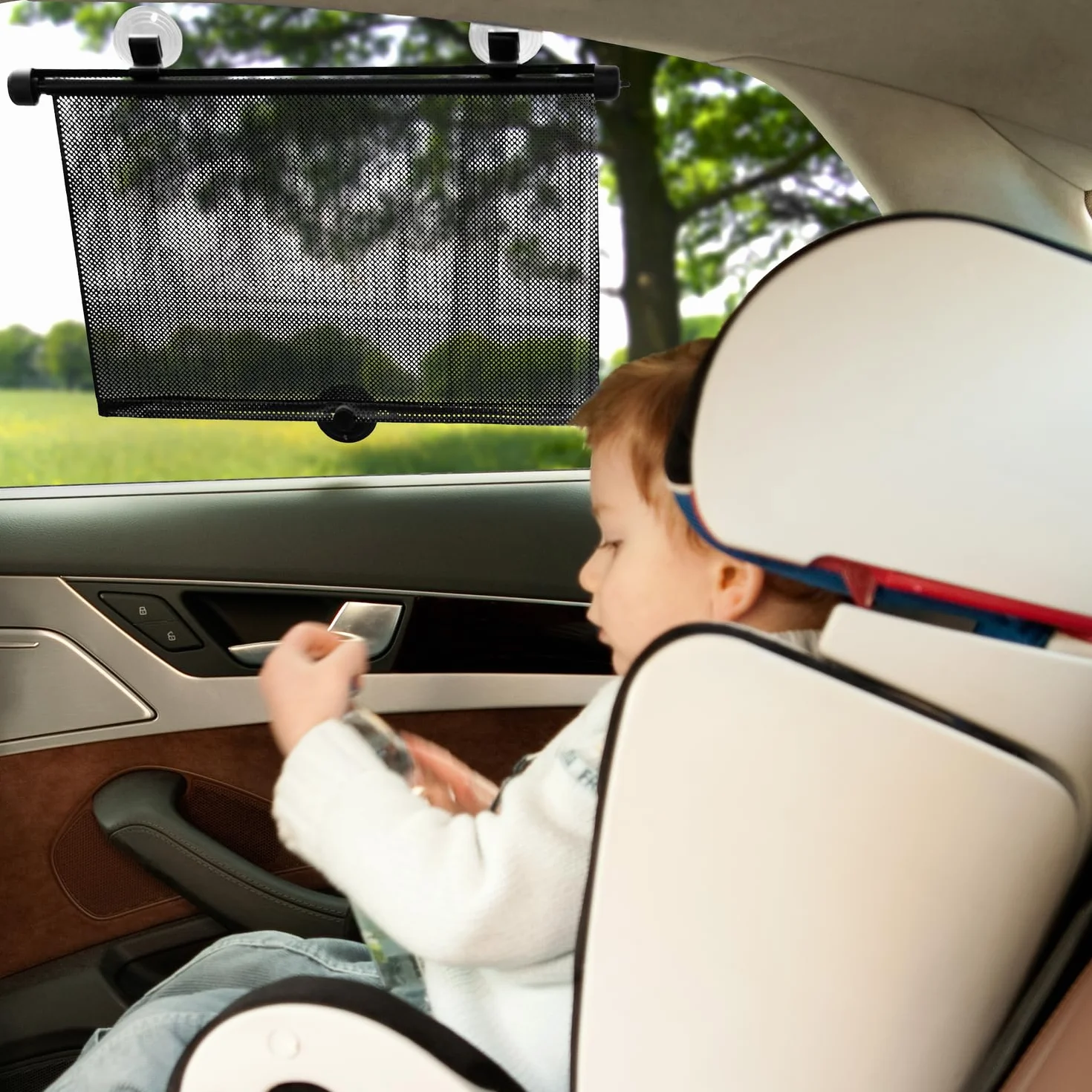 hauck Shade Me 2 – 2 Parasole Auto Bambini e Neonati, Tendine Parasole Regolabili con Ventose o Clip, Protezione Solare UV per Finestrini Laterali, Avvolgibili, Facili da Montare, Grigio