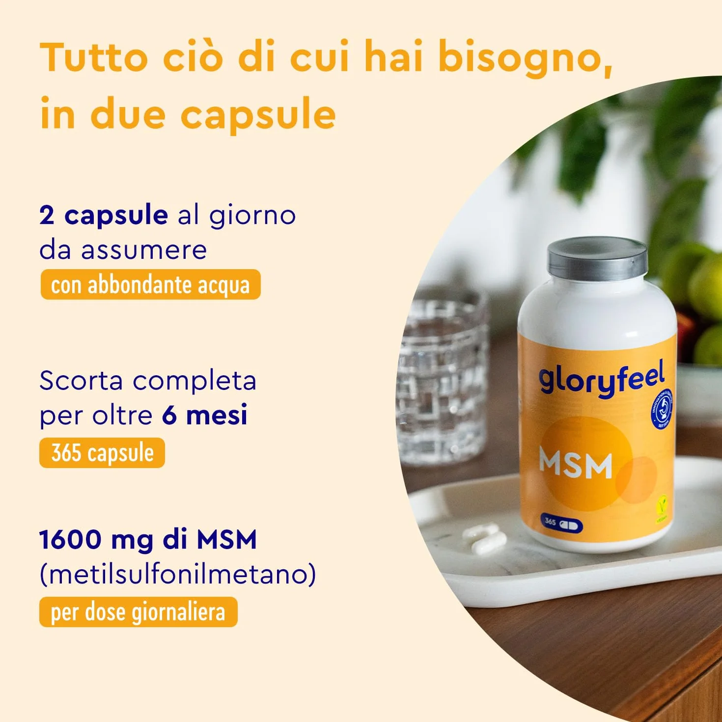 Integratore MSM Puro 99,9% Metilsulfonilmetano Zolfo Organico 1600mg 365 capsule vegan