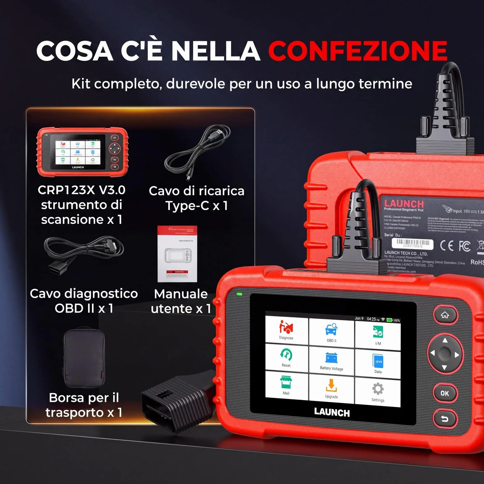 LAUNCH CRP123X V3.0 64G OBD2 Diagnostica Professionale 4 Sistemi Reset EPB DPF Olio SAS BMS
