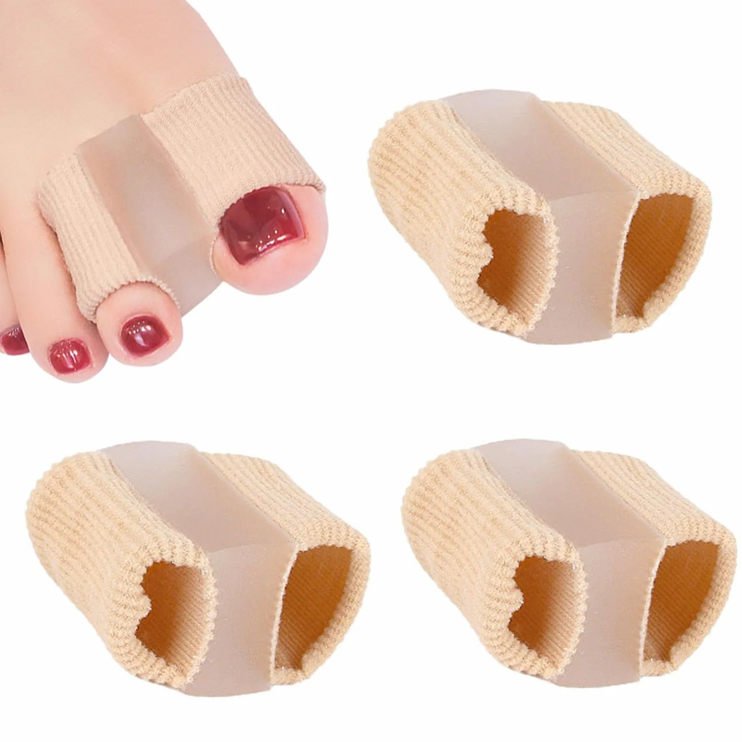 Separatori Alluce Valgo in Gel per Dita dei Piedi con Passanti per Correzione Dita a Martello 4 Pezzi
