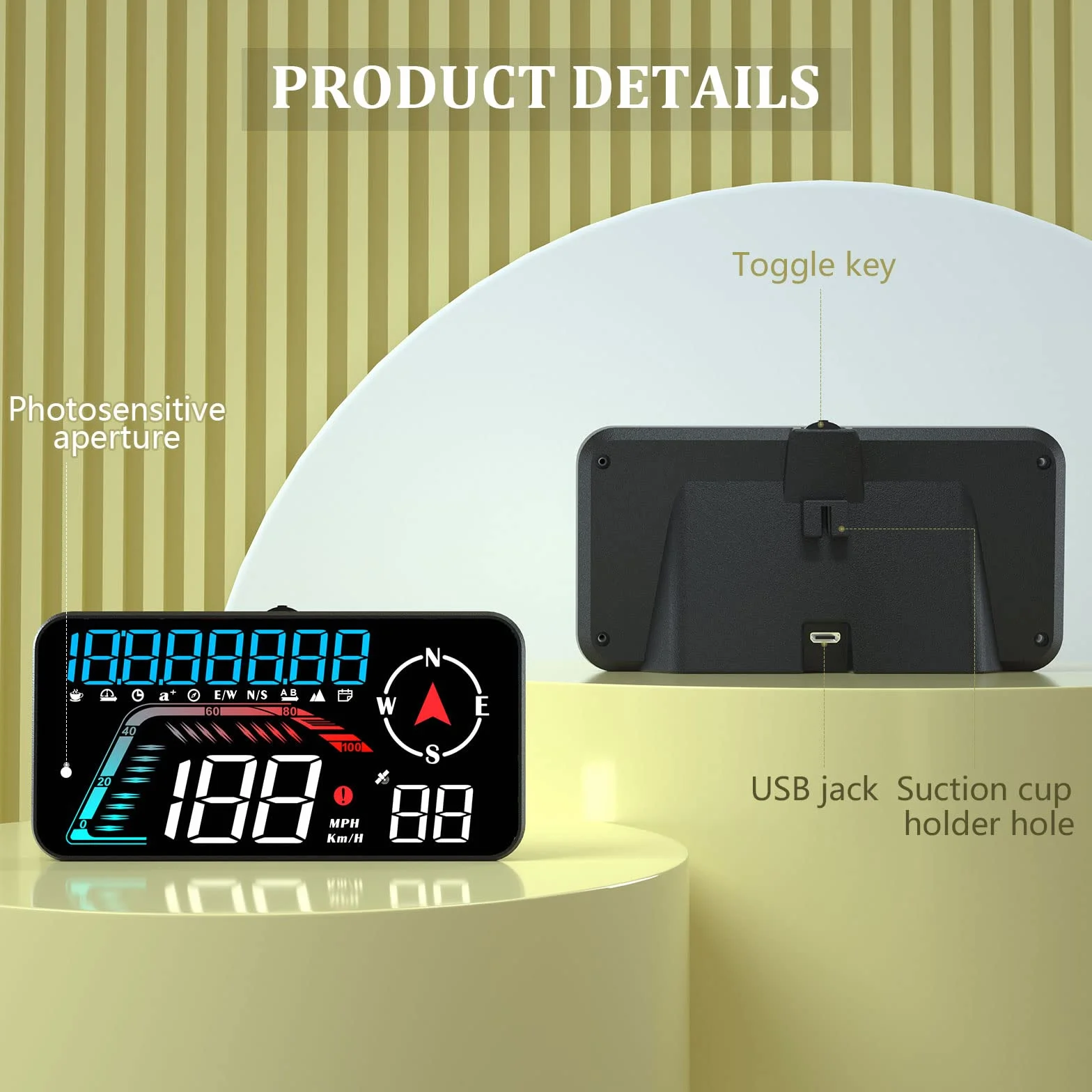 Grande schermo per auto Head up Display, KM/H e MPH, tachimetro GPS, con promemoria della velocità e promemoria della stanchezza alla guida, adatto a tutti i veicoli