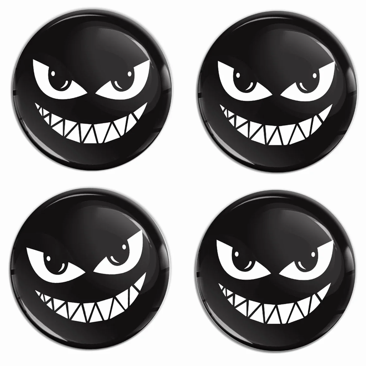 Biomar Labs 4 x Adesivi 3D silicone Faccina sorridente bianco e nero Coprimozzo Adesivo Cerchione 60mm