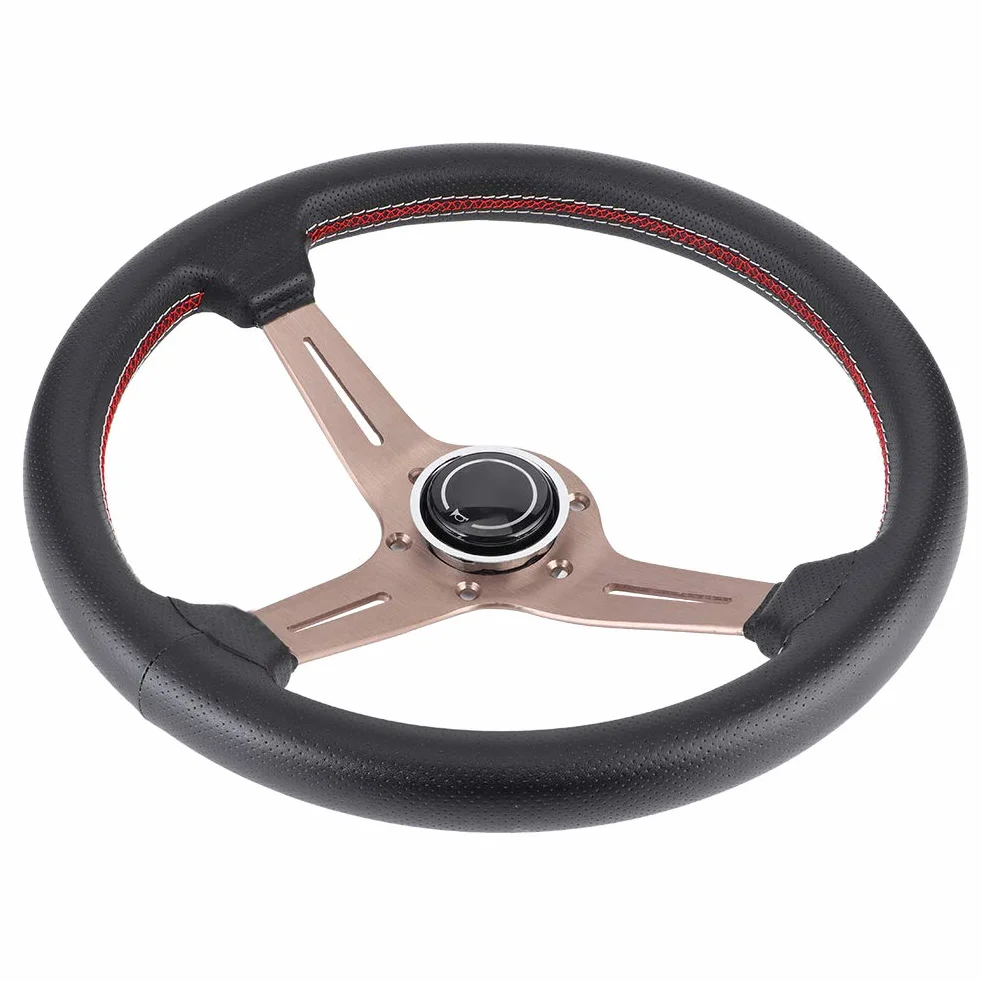 Volante Volante Nardi, Volante 250 Mm 14 Pollici per Mezzo Piatto a 6 Bulloni Stile Nardi Volante Corsa in Pelle Traforata Nera con Parti Modificate in Clacson