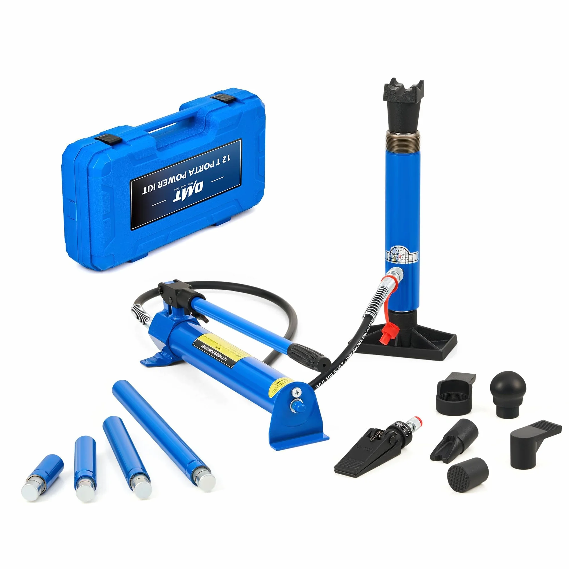 Orion Motor Tech 12T Martinetto Idraulico per Carrozzeria Kit Martinetto Idraulico Portatile per Riparazione del Telaio Auto Corsa 130 mm con Tubo dell'Olio da 1,4 m e Custodia per Riparazione Auto