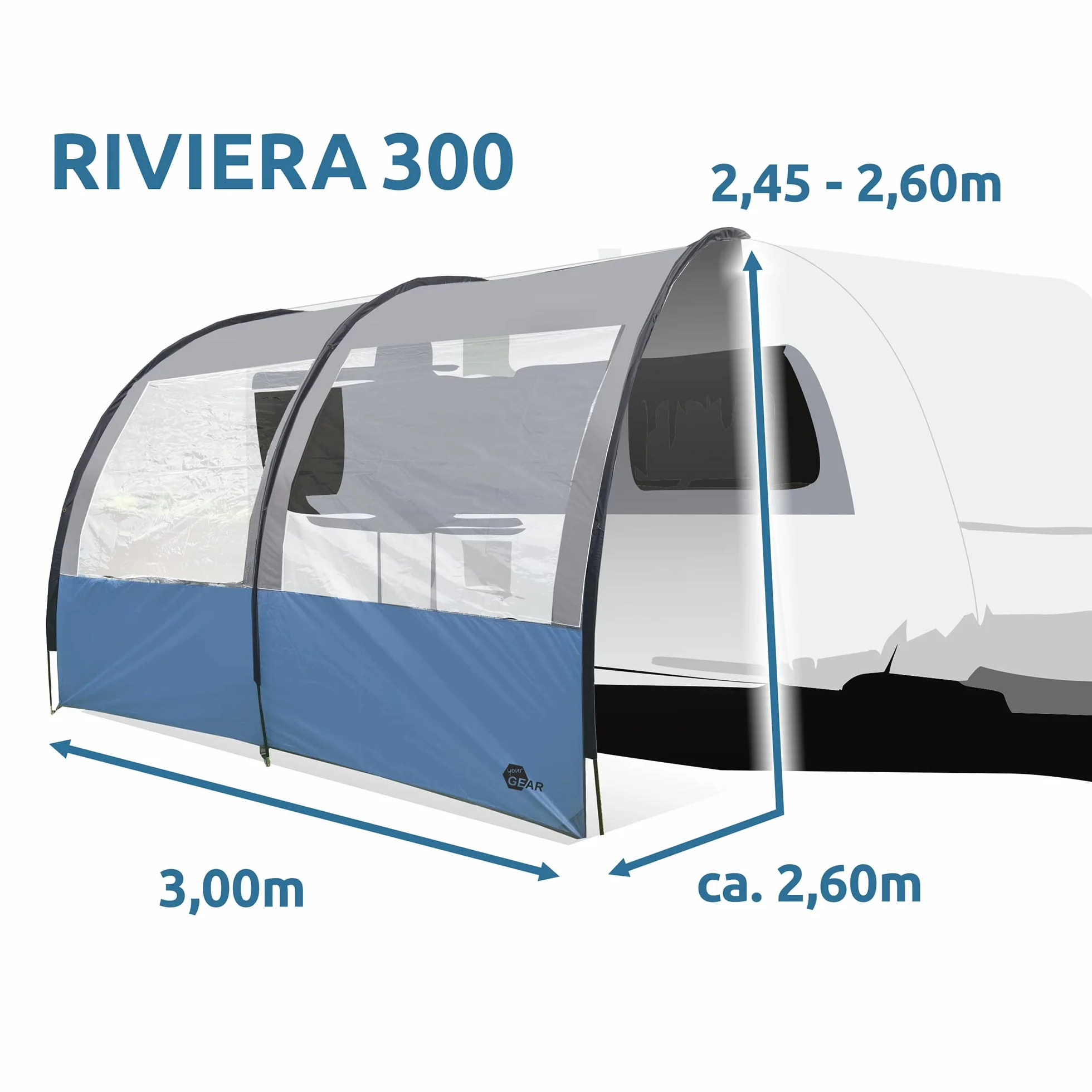 Tettoia per roulotte e camper Gear Riviera 4 misure 2-3,5m larghezza 260cm profondità protezione UV 50+