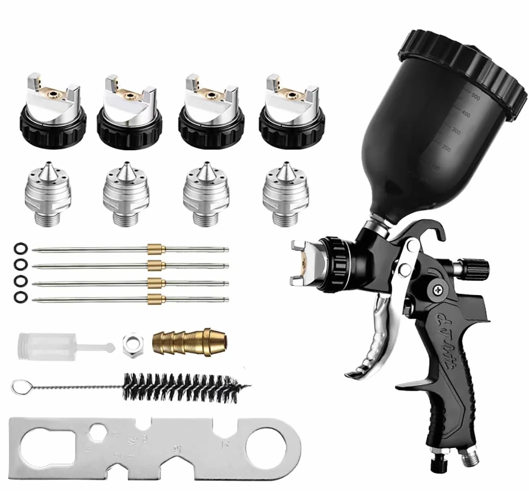 HVLP pistola a spruzzo per verniciare 4 ugelli 1,3mm 1,5mm 1,8mm 2,5mm Nero