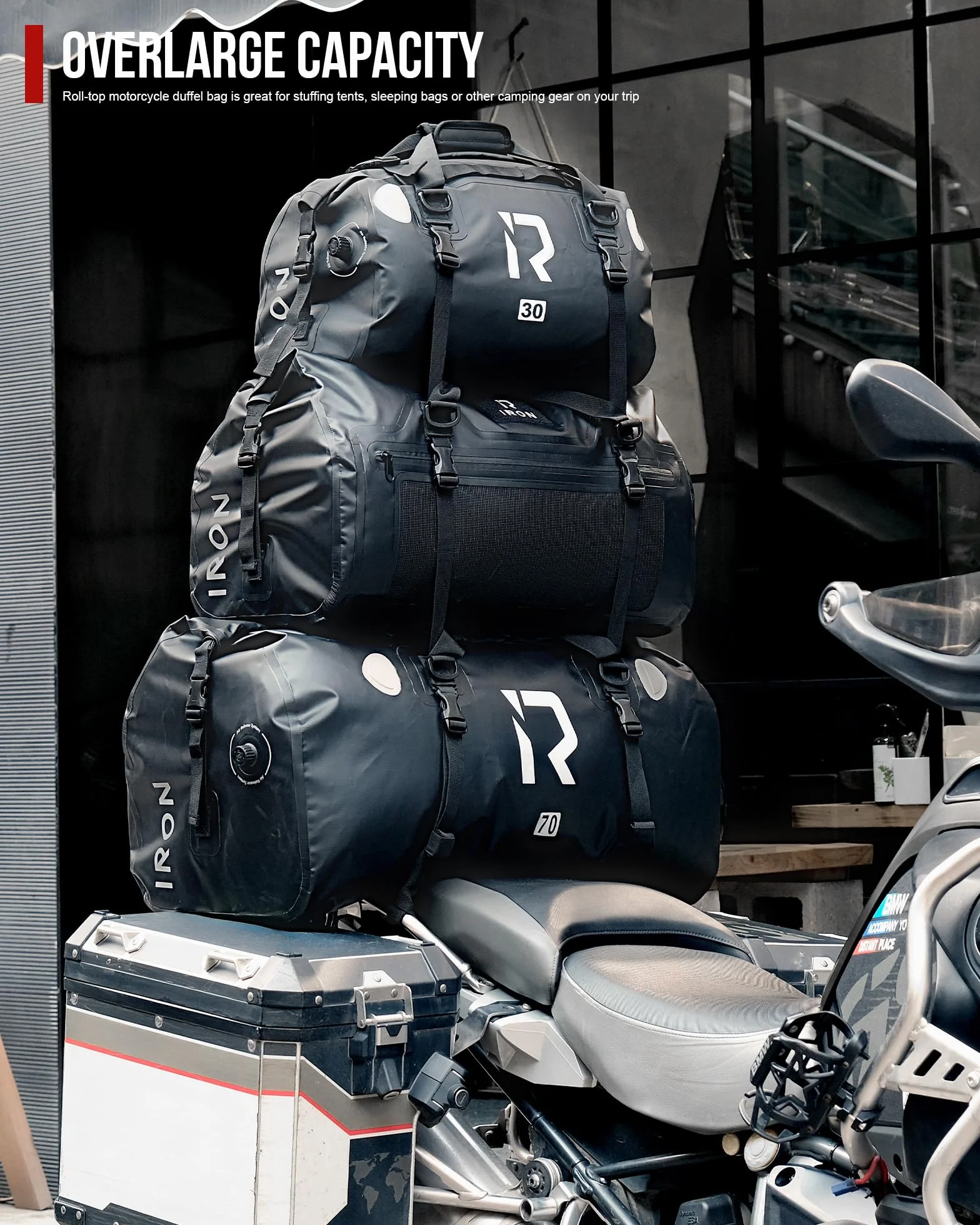 Borsa impermeabile per moto 30 L nero con chiusura arrotolabile