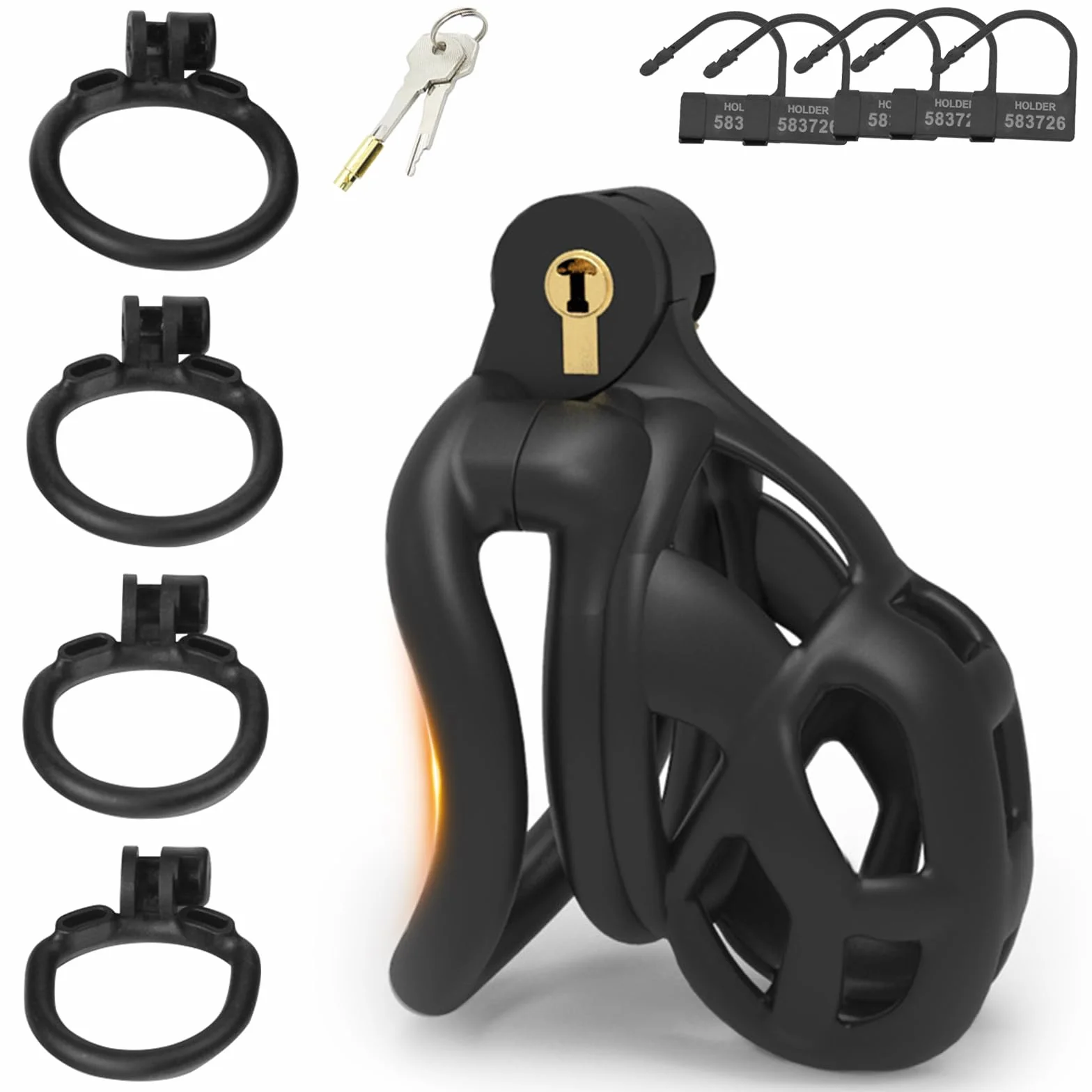 BDSMYOU Chastity Cage Gabbia per Pene Sex Toys Bondage Uomo con 4 Anelli Testicolari Arcuati (XS)