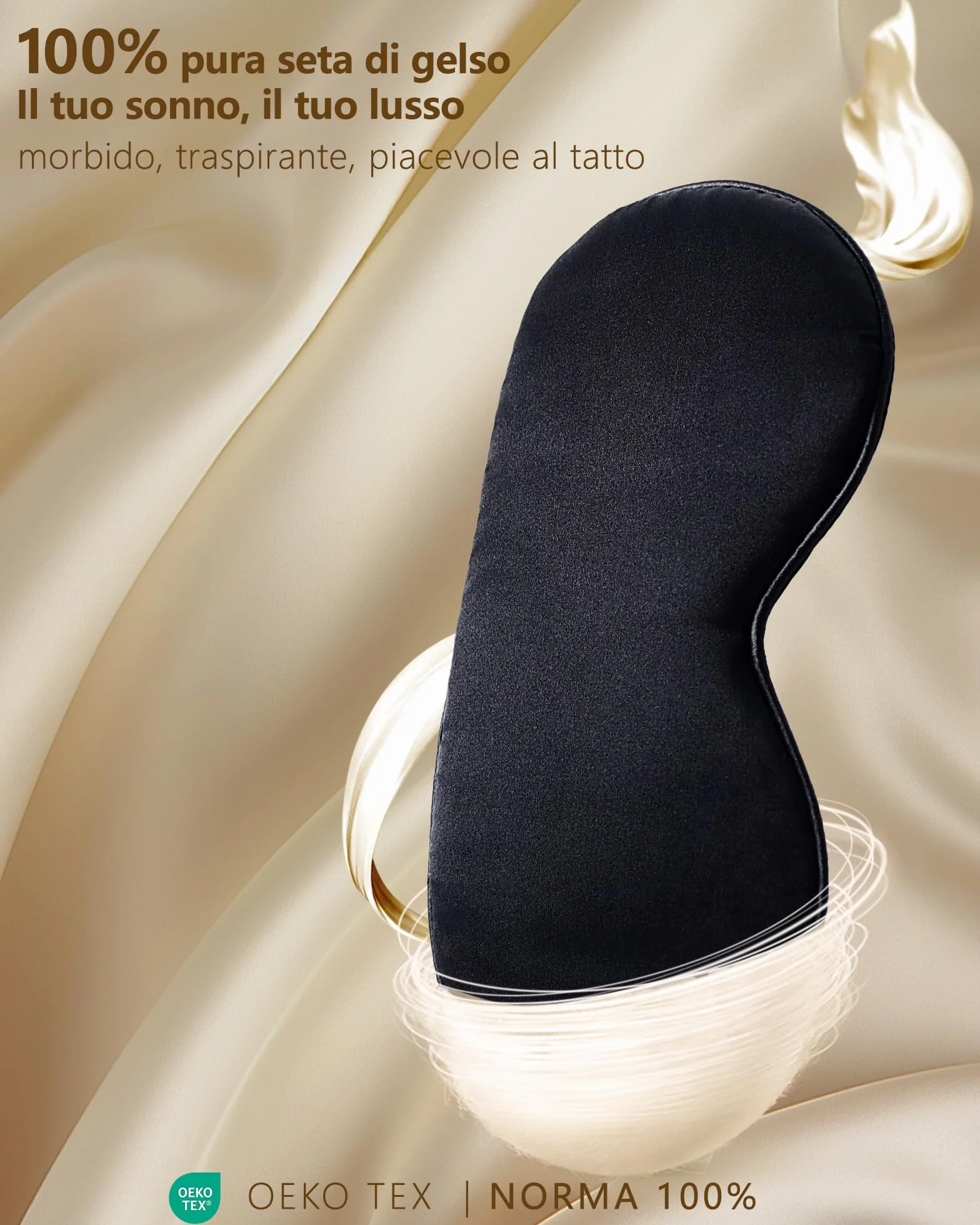 Aosun Mascherina per Dormire in Pura Seta di Gelso al 100% Ipoallergenica Oscurante con Fascia Regolabile Nero