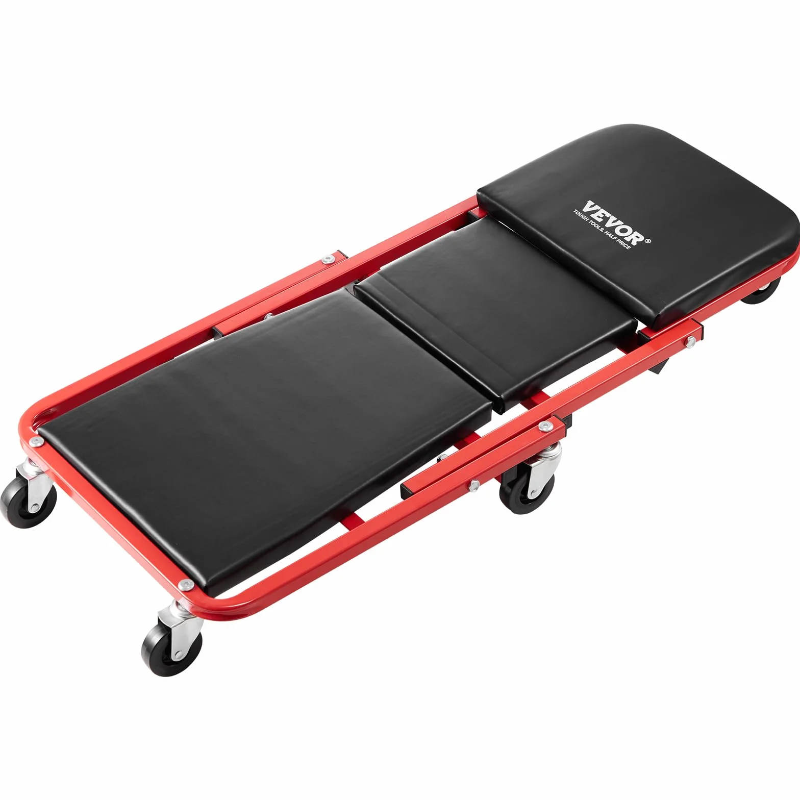 VEVOR Sgabello da Garage Pieghevole Z con Ruote, 914 mm, capacità 136,1 kg, Vassoio Portautensili a 6 Ruote, Sedile Imbottito, Struttura in Acciaio, Sedia da Sdraiarsi o Sedersi per Garage, Officina