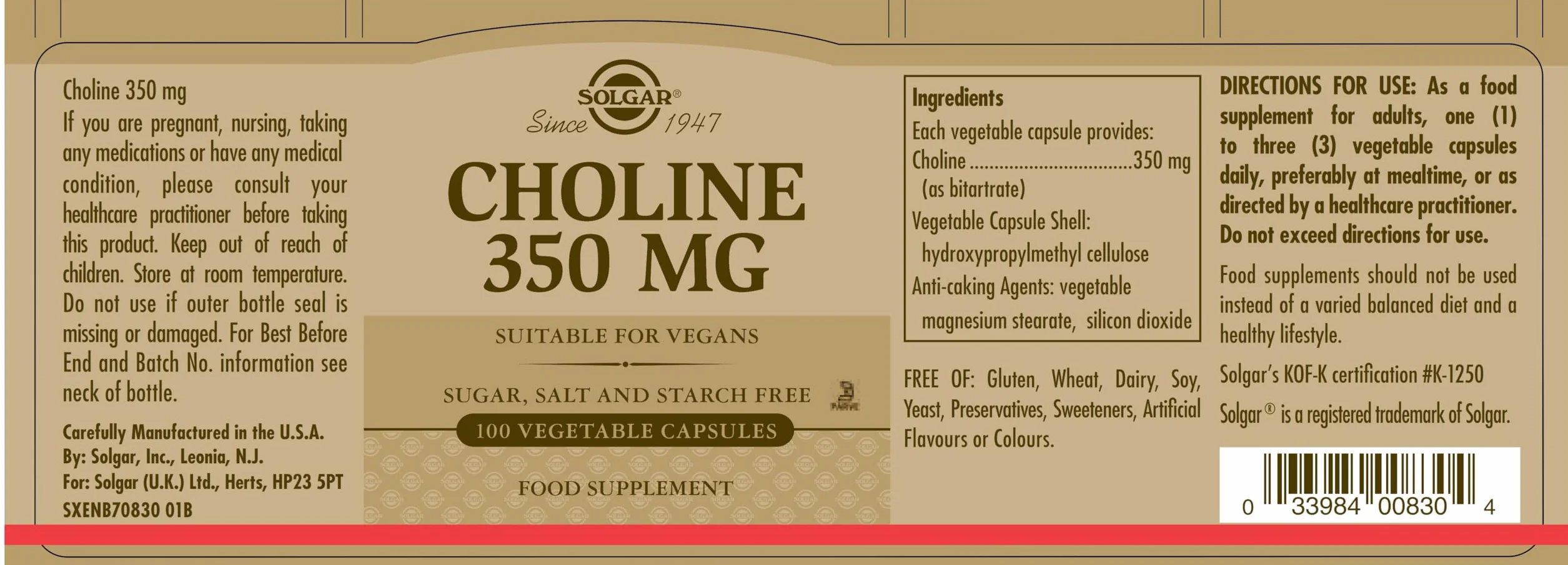 Colina 350 mg Cápsulas Vegetales