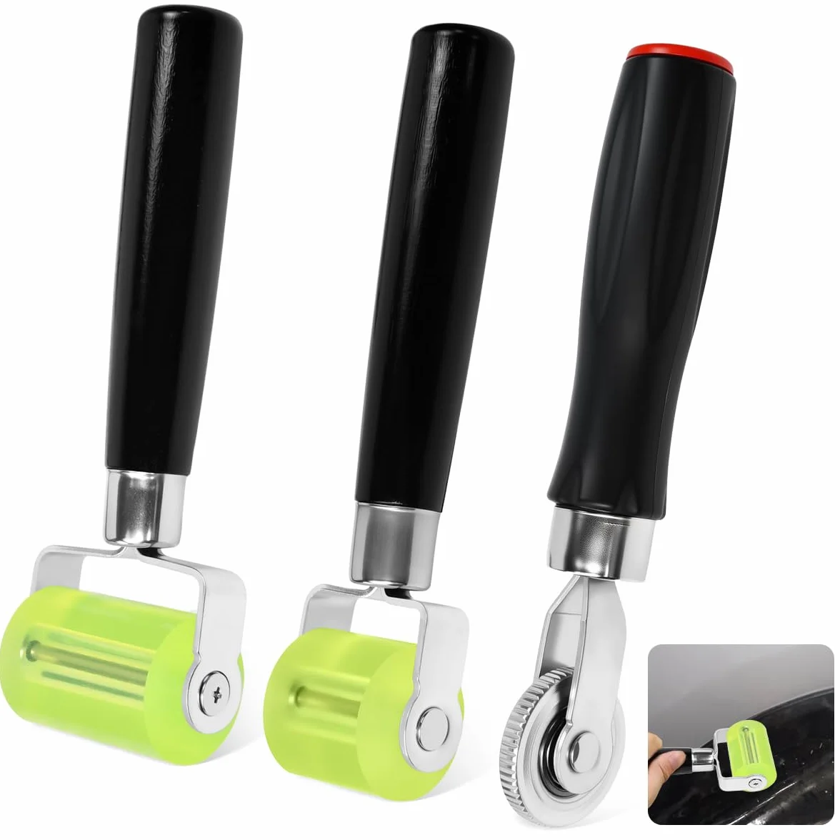 3 Pezzi Rulli in Silicone Professionali per Auto, Rullo Pressione Gomma per Saldatura Teloni PVC, Rullo Pressatura in Silicone al Calore 30mm & 50mm, con 1 Ruota di Pressione in Plastica