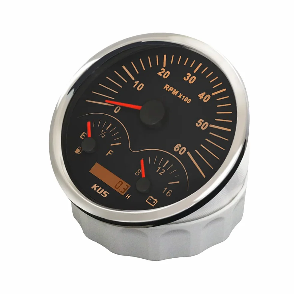 KUS Contagiri 3 in 1 calibro 110 mm 6000 giri/min con indicatore livello carburante voltmetro retroilluminato 12 V per trattori furgoni